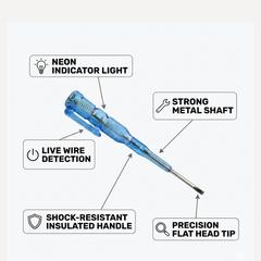 Insulated tester screwdriver with transparent handle.