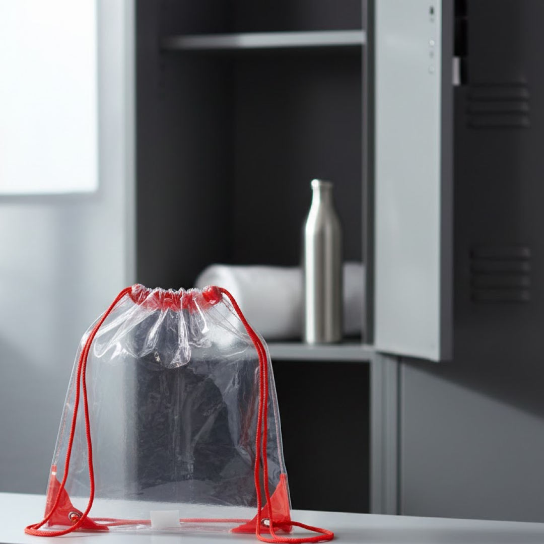 Close-up of waterproof transparent material in the stadium bag.