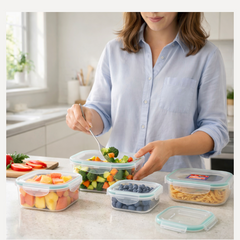 Stackable design of kitchen storage containers.