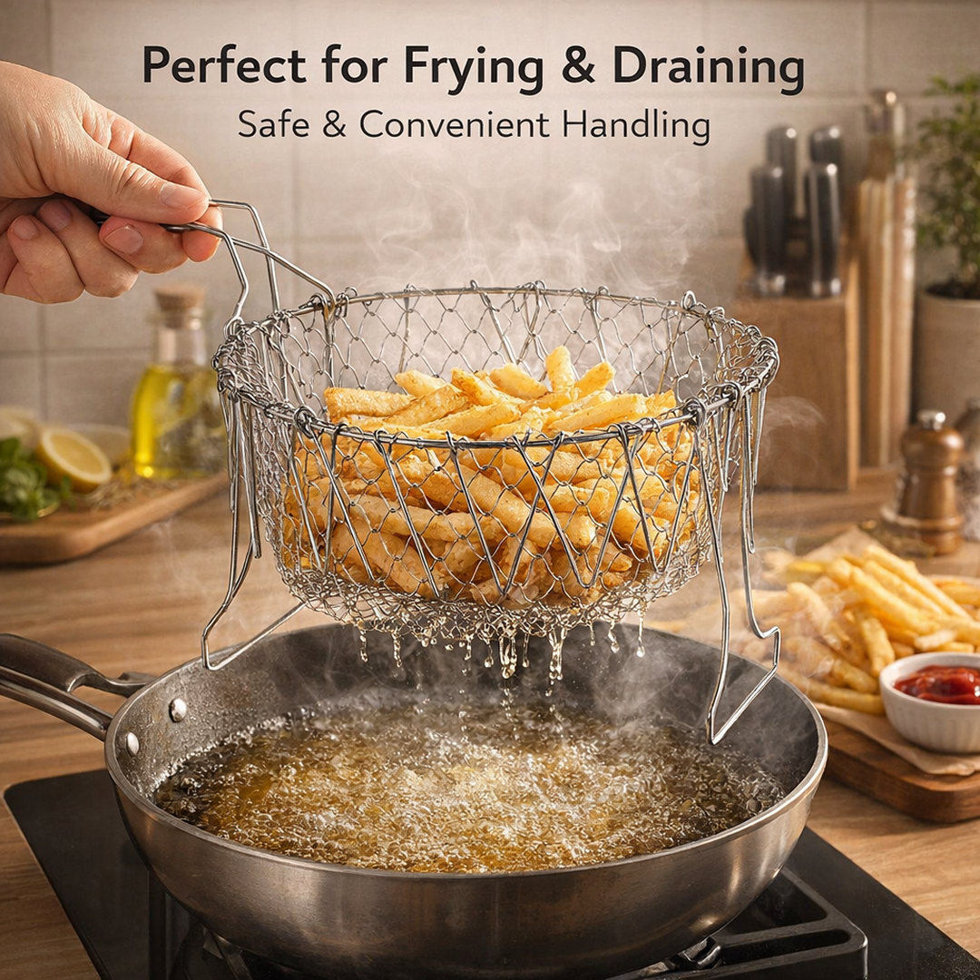 Multi-use foldable chef basket strainer