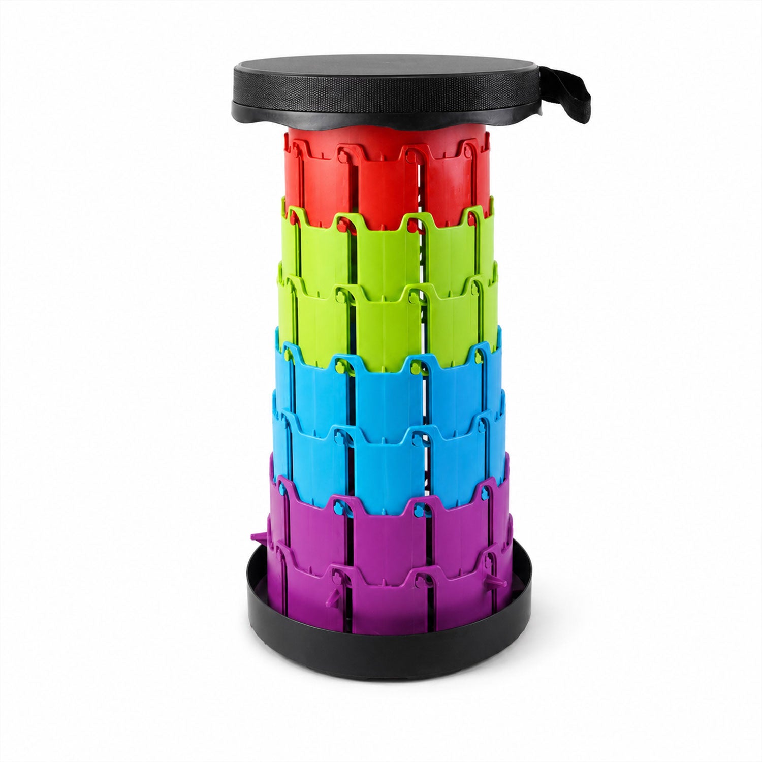 Telescopic folding stool in rainbow colors on white background
