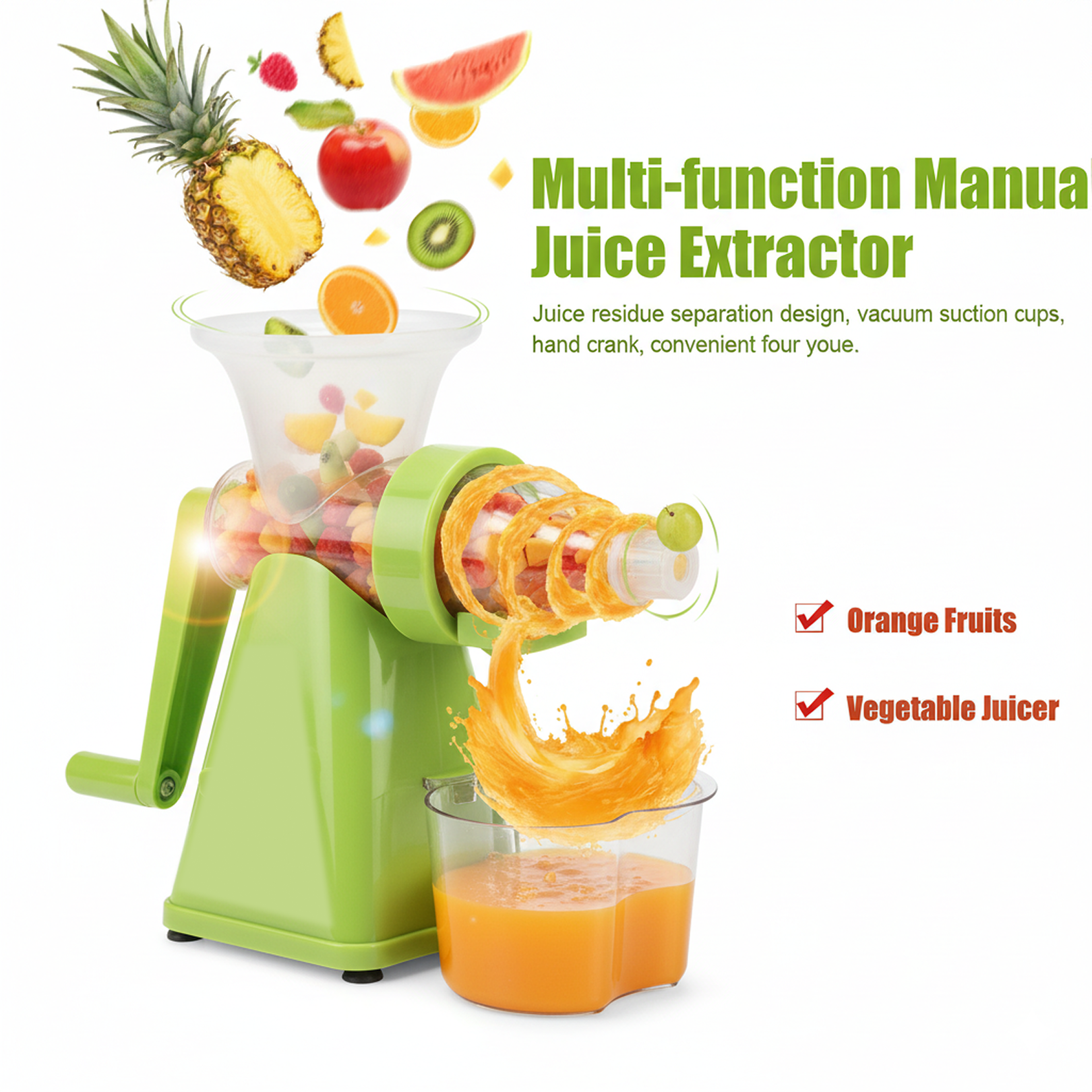 Manual juicer showing detachable parts