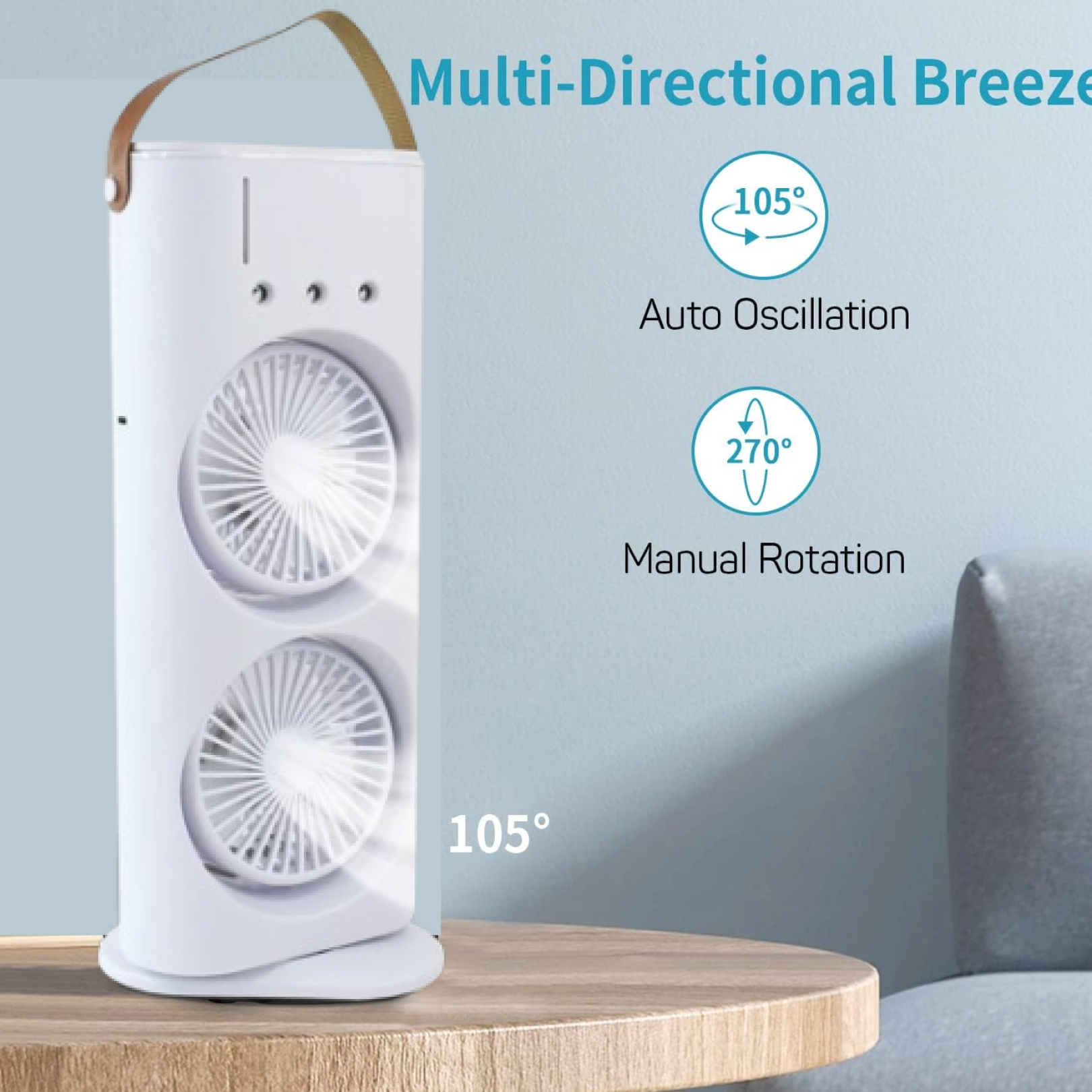 Double-ended mist spray fan close-up