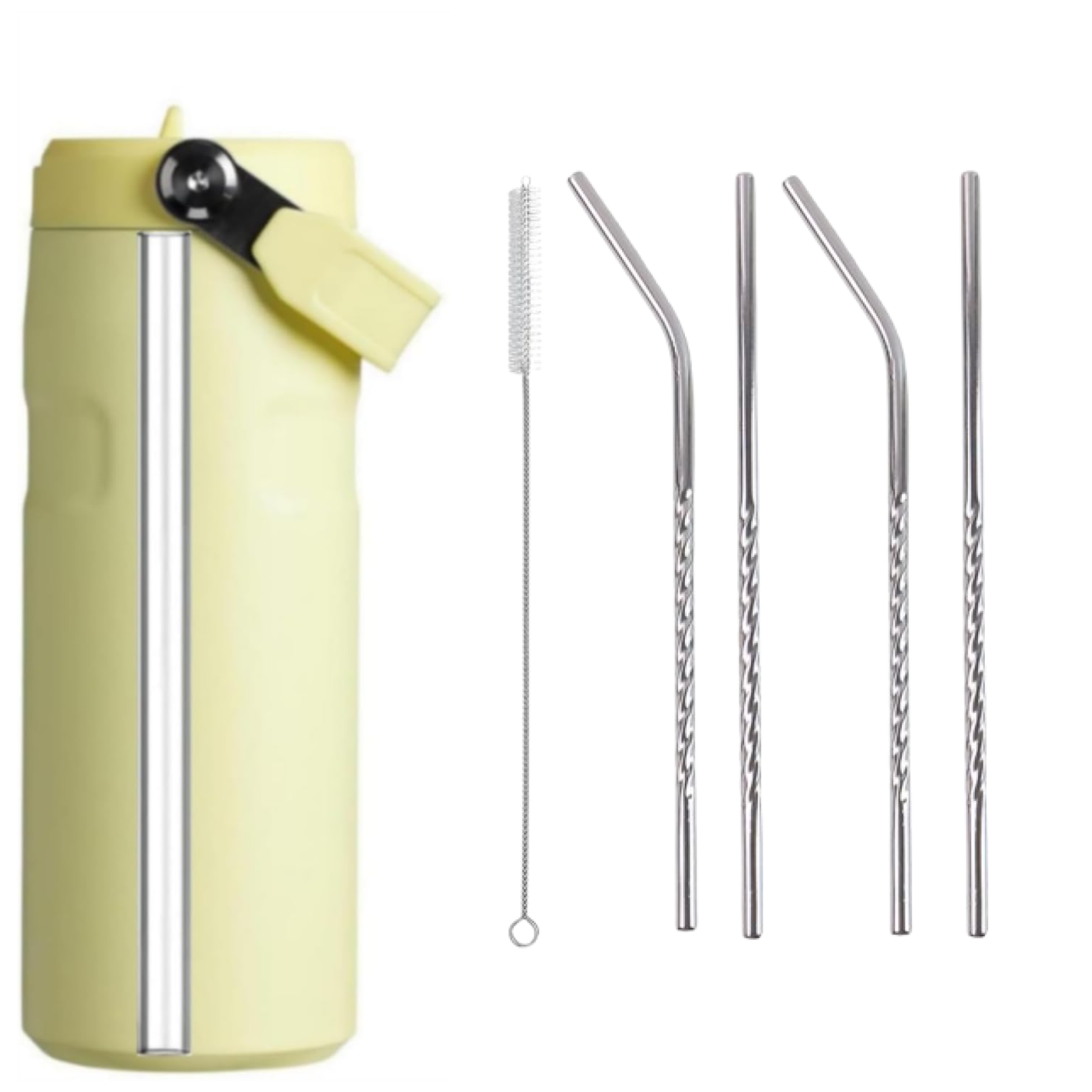 Stainless steel straws in glass of iced beverage