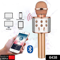 6438 Wireless Bluetooth Recording Condenser Handheld Microphone Bluetooth Speaker Audio Recording Karaoke with Mic (Multicolor 1 Pc) DeoDap