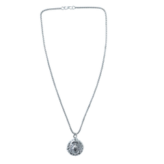 Detailed front view of Hanuman face locket pendant necklace silver chain