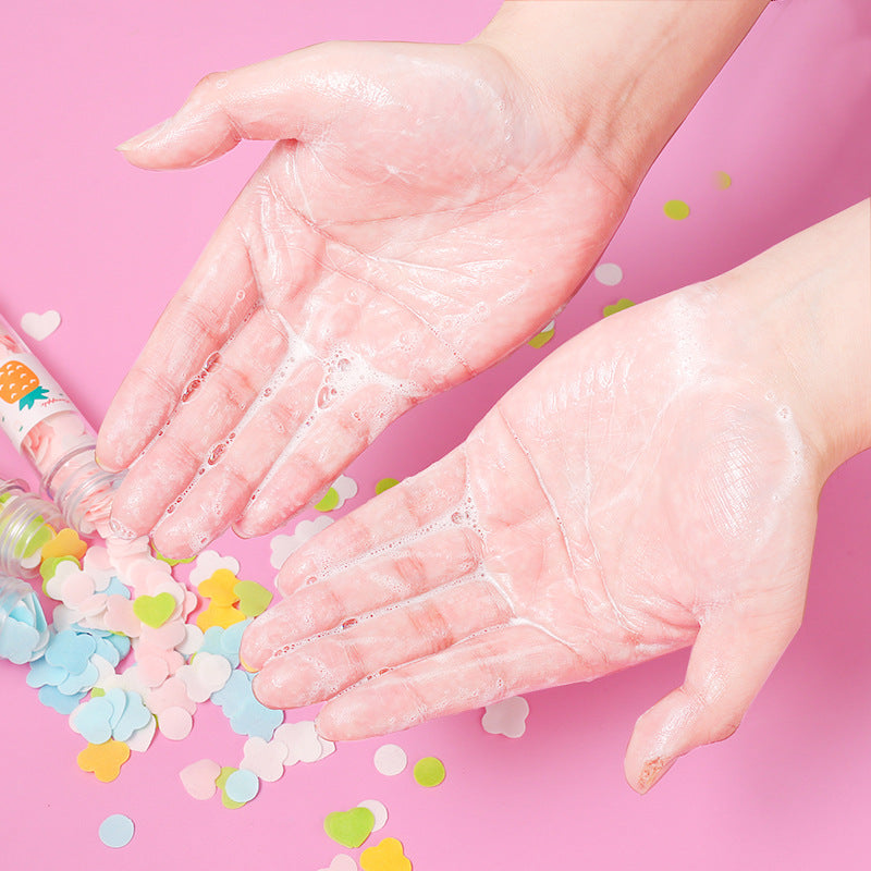 Portable floral paper soap strips in test tube bottle