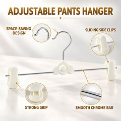 Detailed view of a white cloud-shaped hanger with chrome bar and clips, highlighting features.