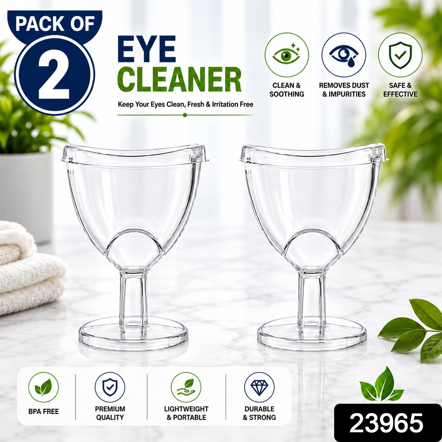 Transparent Reusable Eye Wash Cup Set with Contoured Rim and Stable Base (2 Pc)