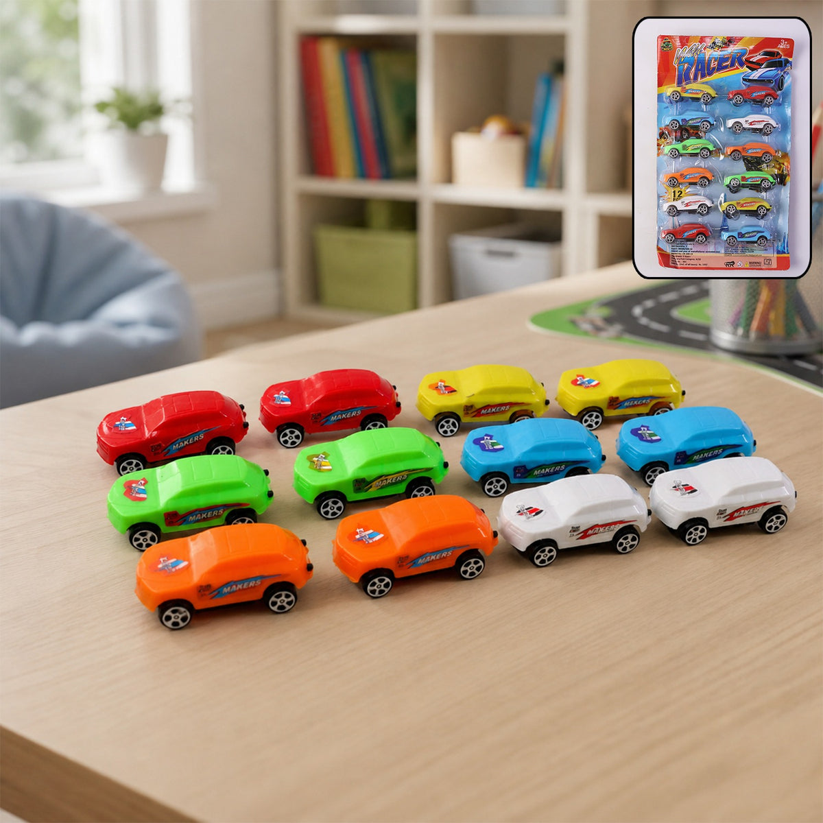 Super City Car Racer Toy For Boys and Girls Pull Push Vehicle Car (Set Of 12Pcs)  (Multicolor)