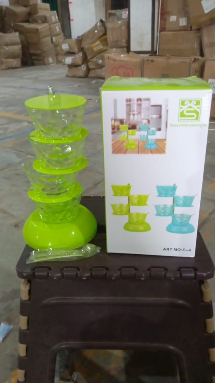 4 Section 360Â° Rotating Vertical Seasoning Box Plastic Pickle Tower | Spice Rack (4 Layer with 4 Plastic Spoon / 1 Set)