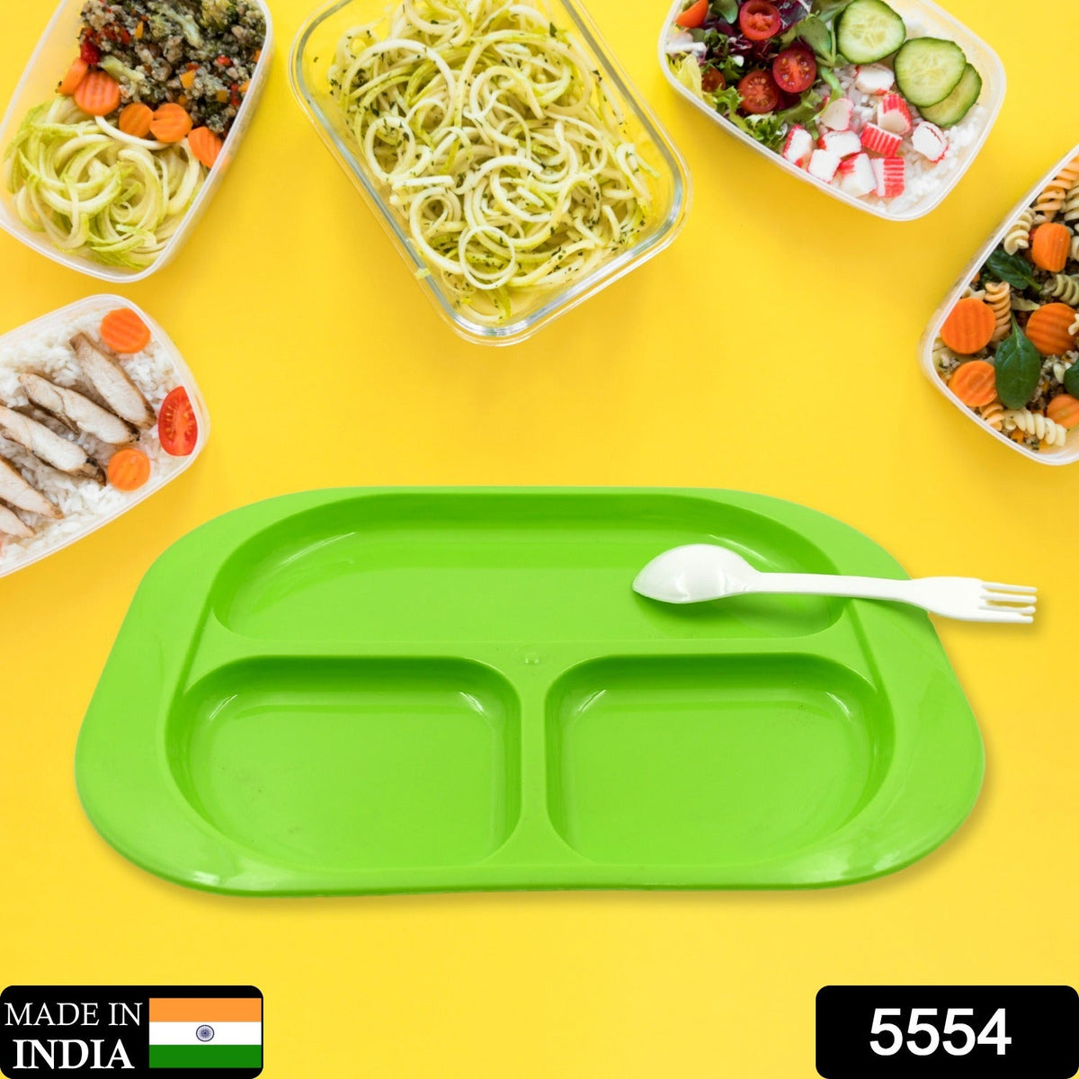 White 3-compartment plate with matching spoon