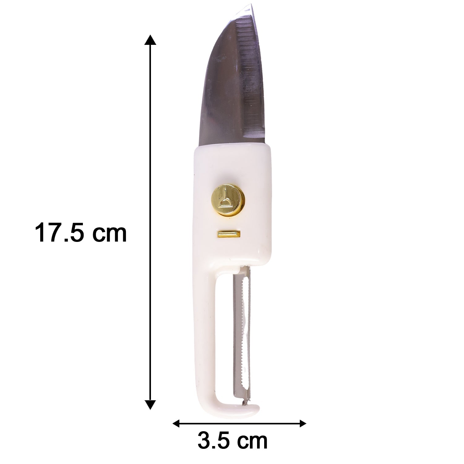 2-in-1 multifunctional knife and peeler size comparison with ruler