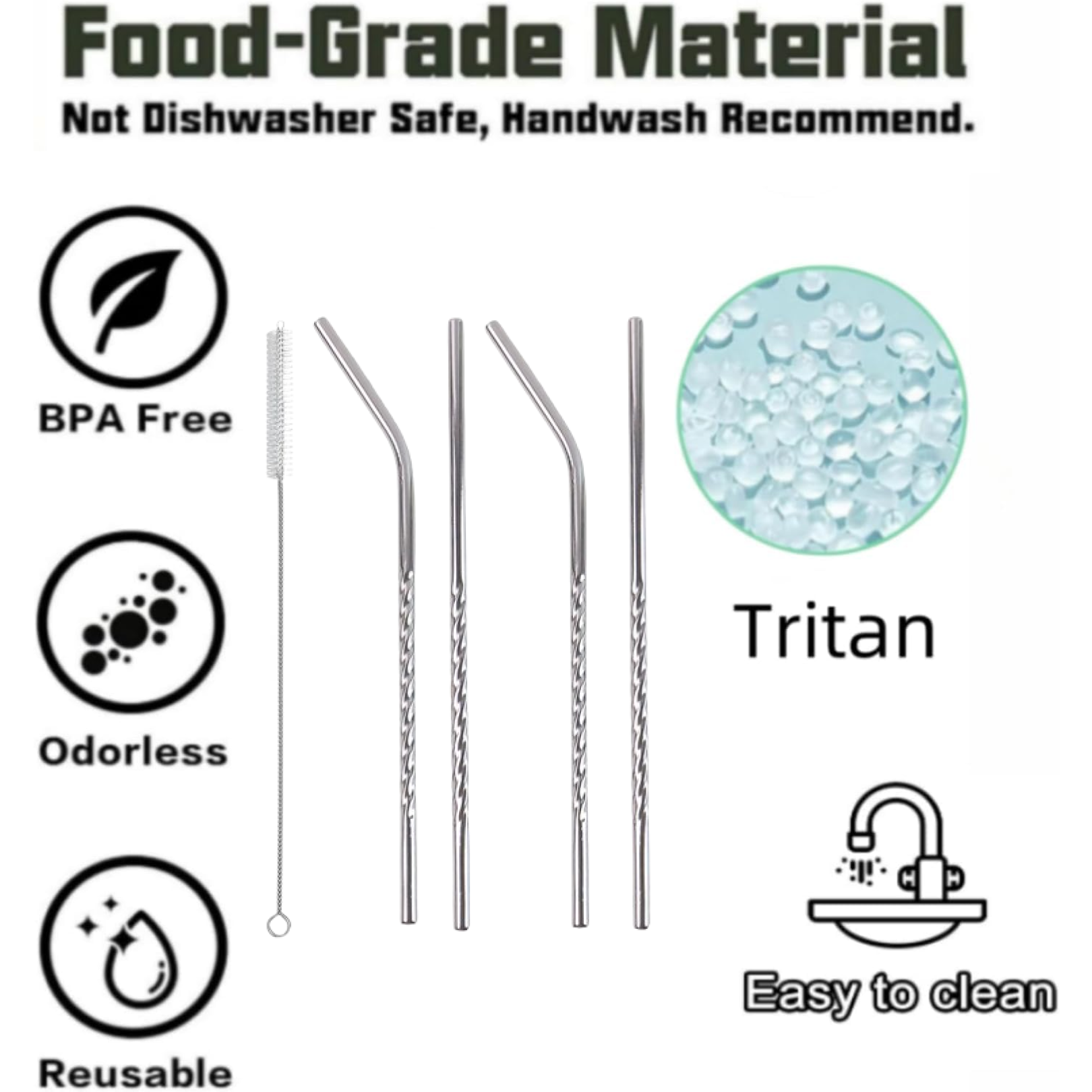 Close-up of stainless steel reusable straws