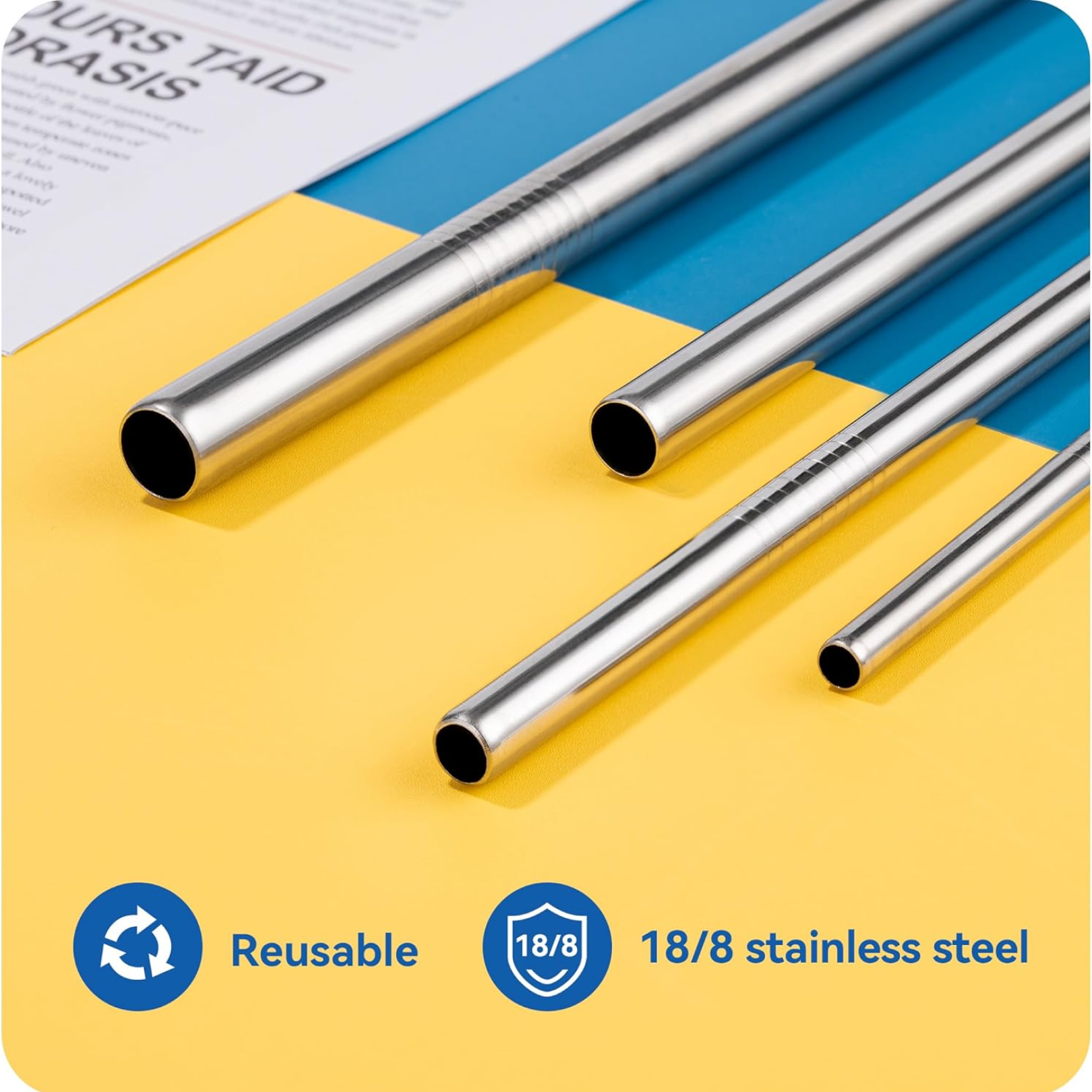 Cleaning brush next to stainless steel straws