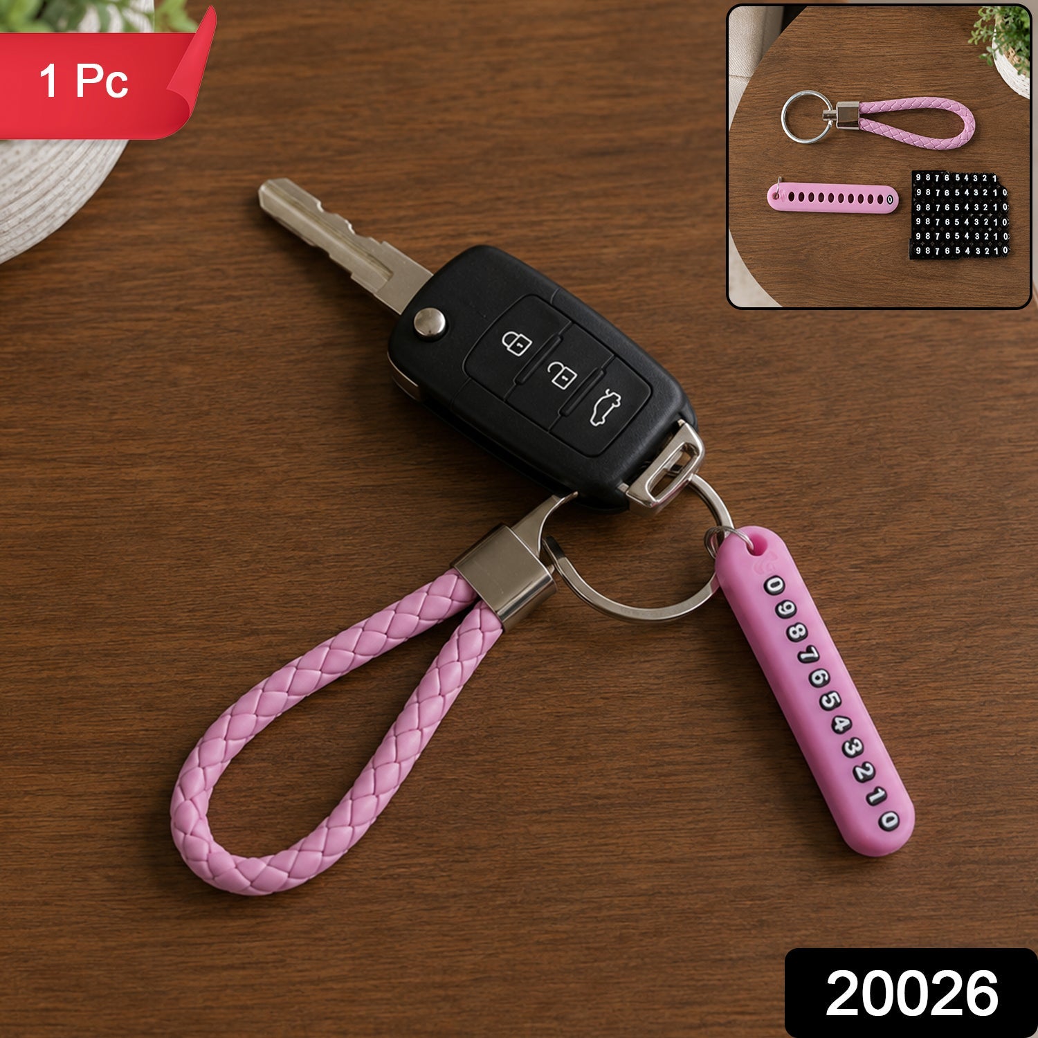 Anti lost keychain with number plate, 1 piece
