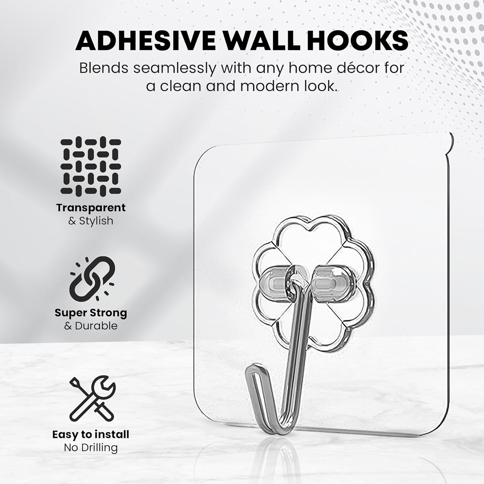 Diagram showing dimensions of stainless steel adhesive wall hook