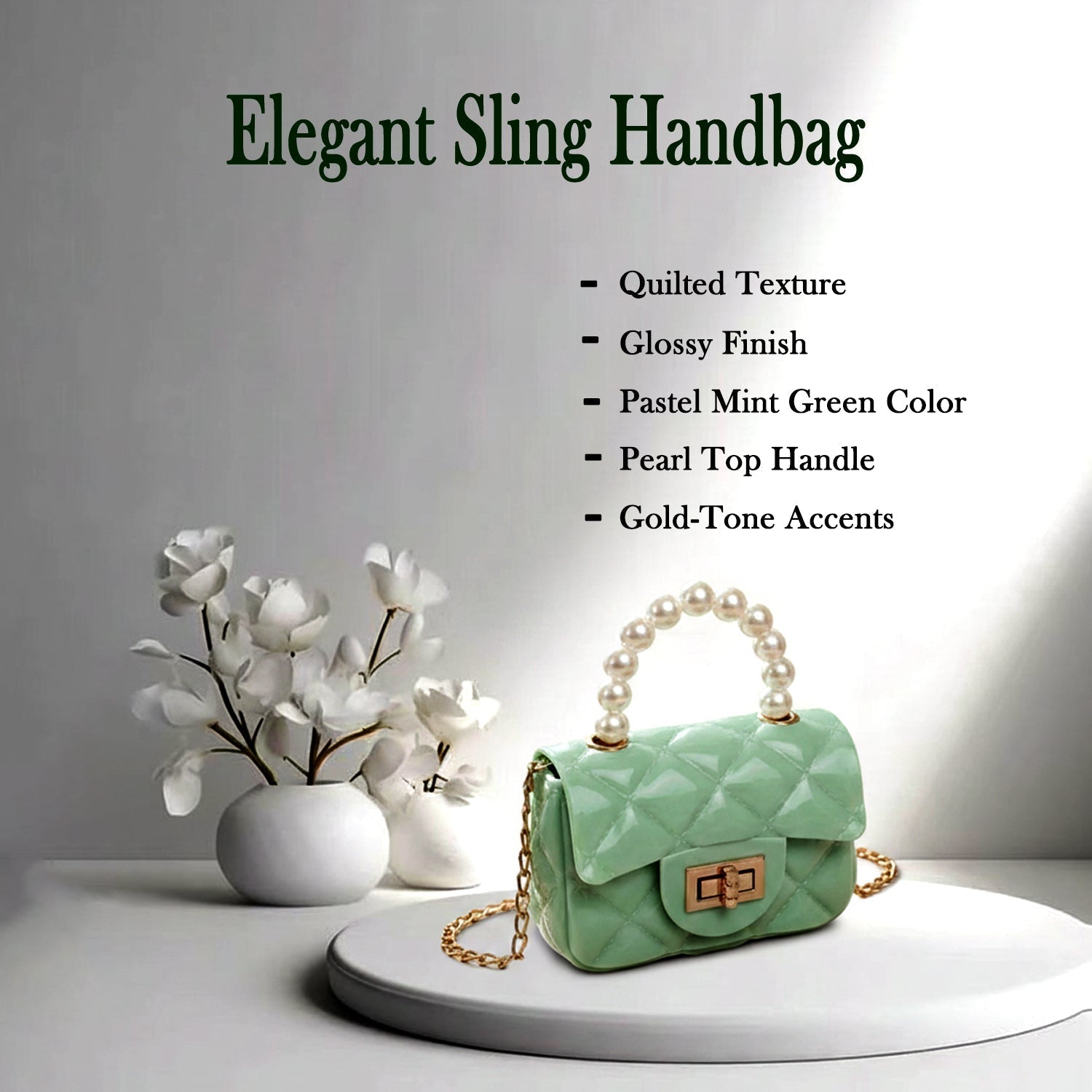 Mini fashion handbag with pearl handle and chain strap