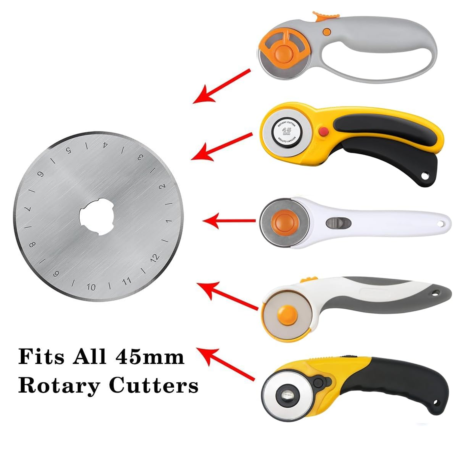 Rotary cutter angled showing handle and safety lock mechanism