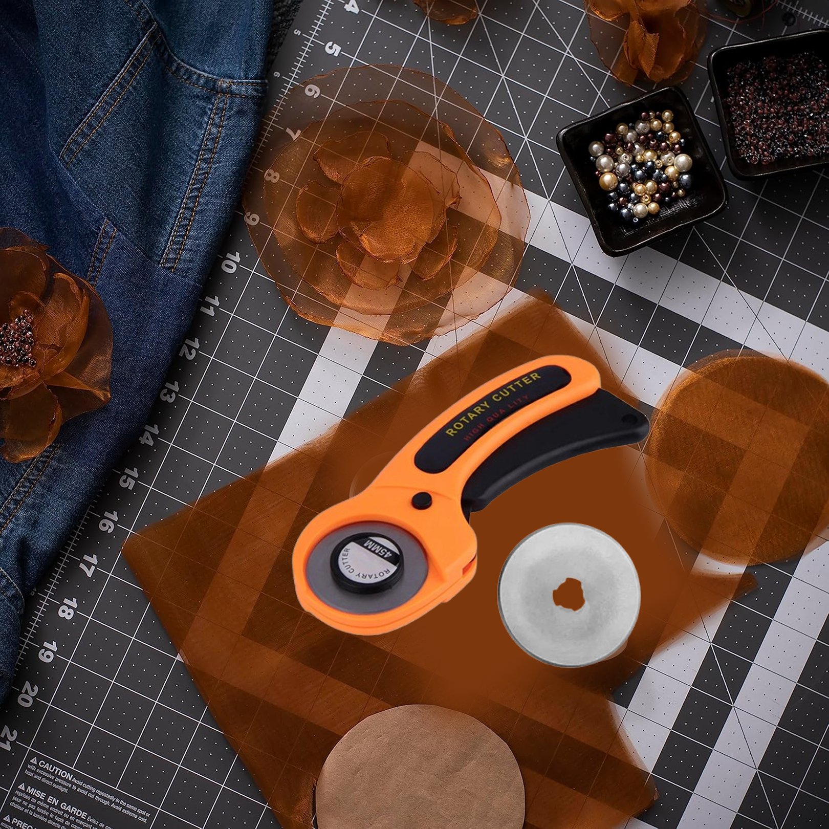 High quality rotary cutter with 45mm blade on white background