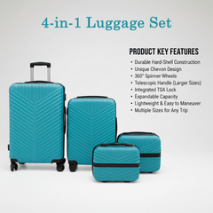 Premium 4-in-1 hard shell ABS trolley luggage set in sleek dark color