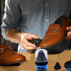 Instant Shoe Shine Sponge with liquid polish bottle