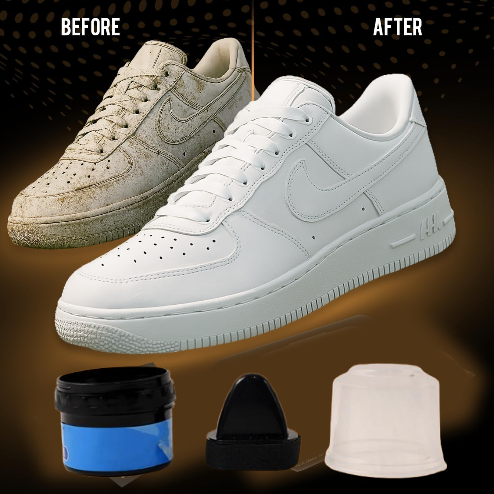 Applying instant shoe shine sponge to leather handbag