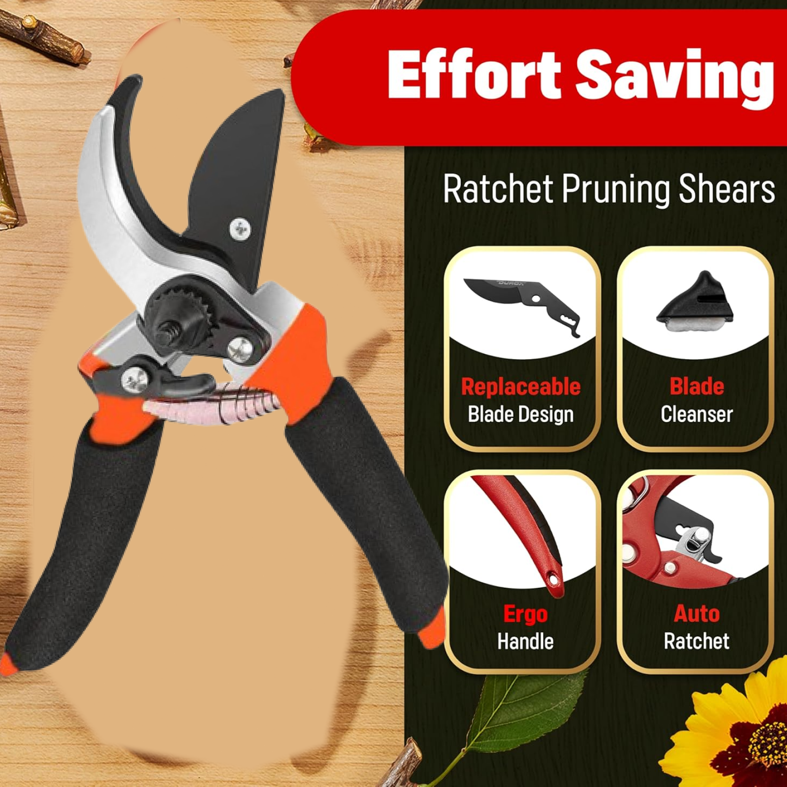 Safety lock feature on garden pruning shears