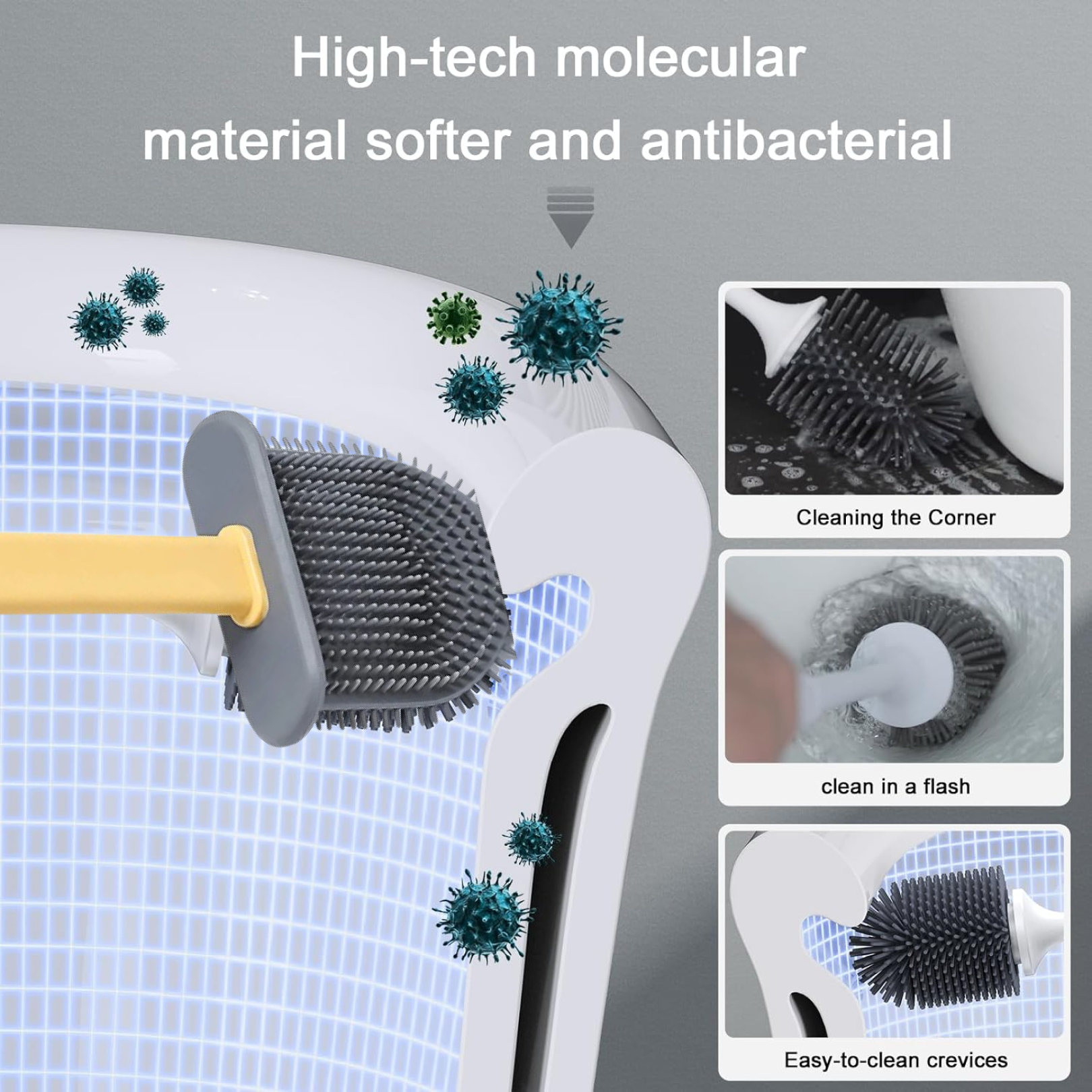 Close-up of flexible soft bristles on silicone toilet brush
