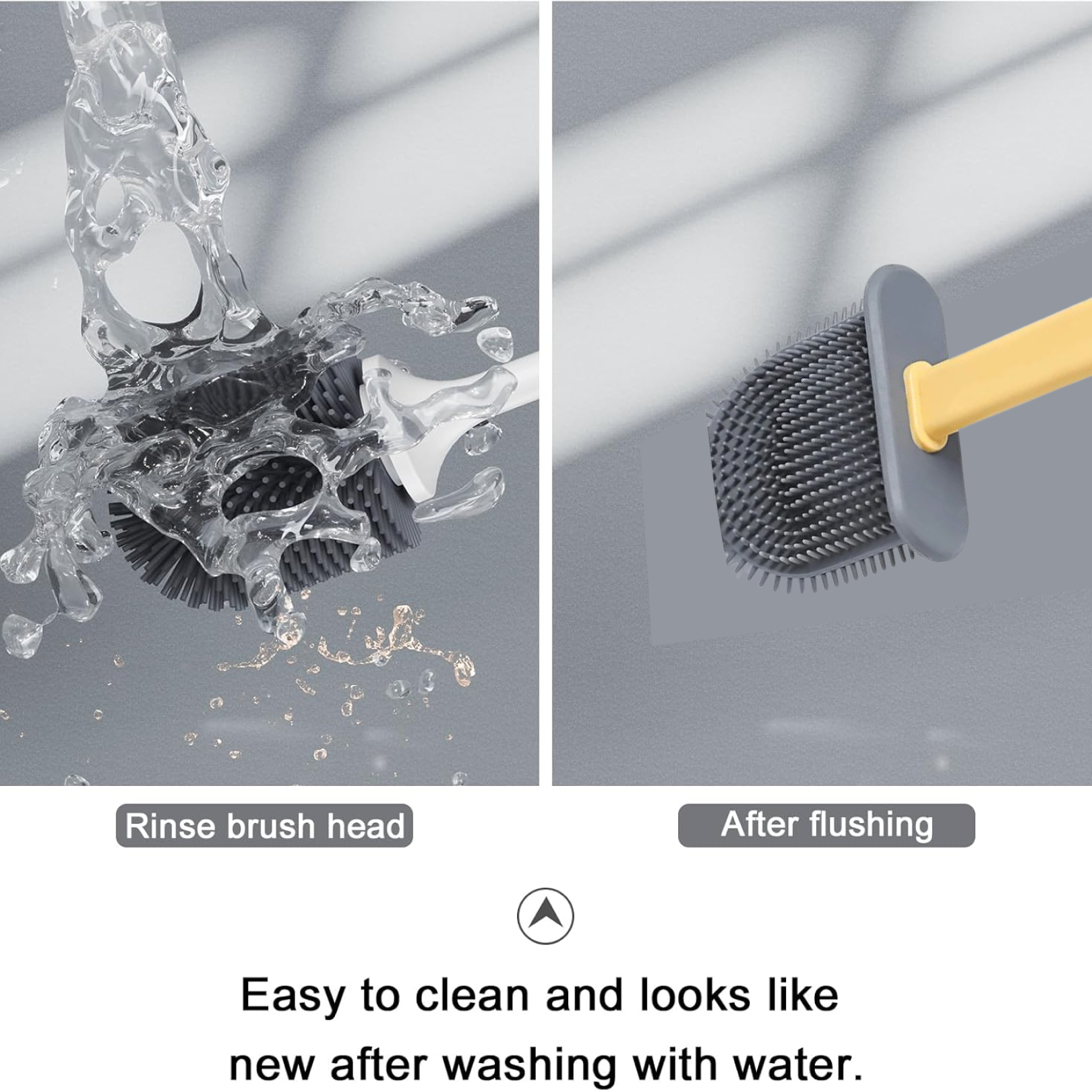 Side view of silicone toilet brush with ergonomic handle