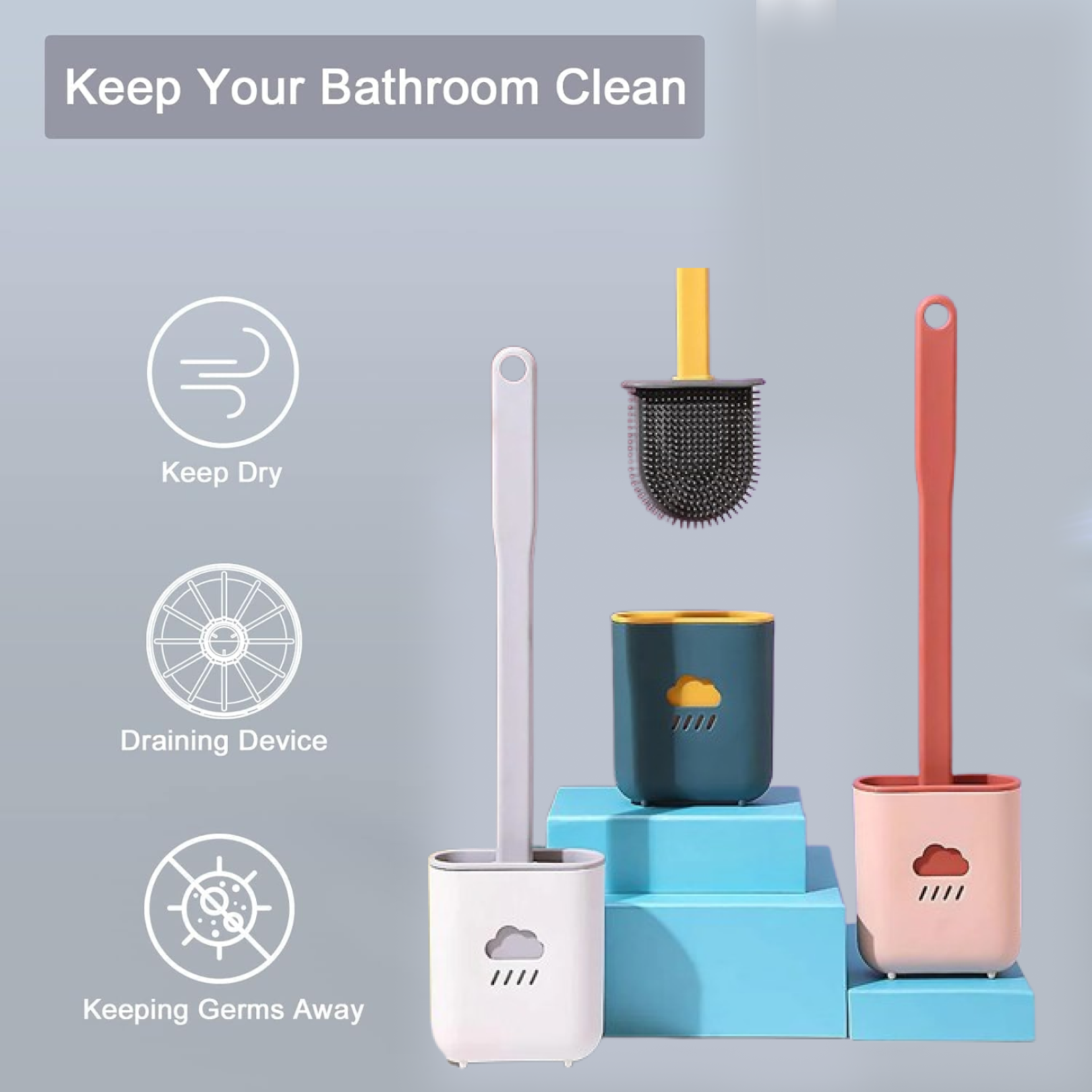 Silicone toilet brush cleaning a toilet bowl