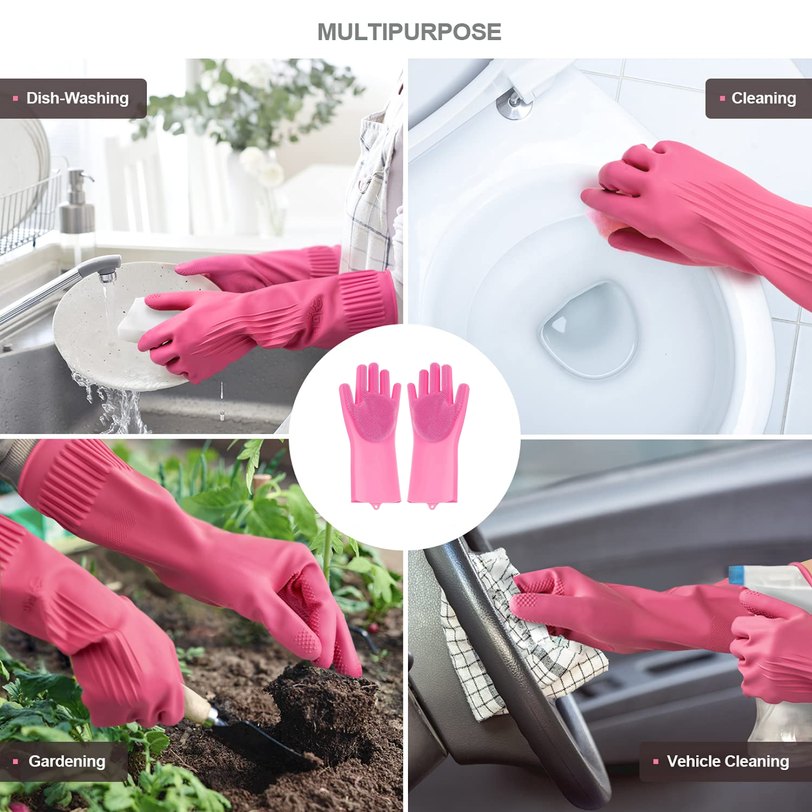 Silicone scrubber gloves in use cleaning dishes
