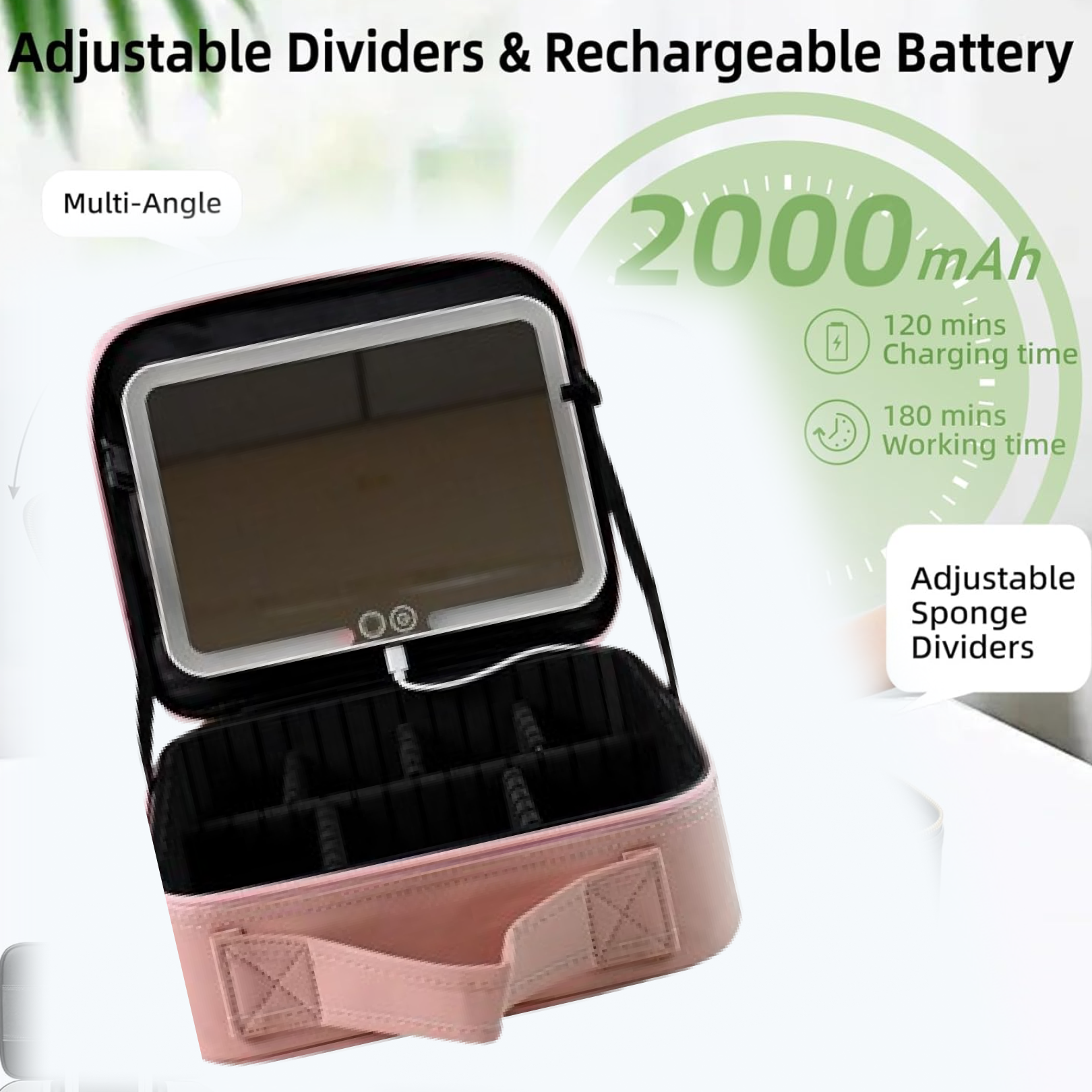 Transparent brush pouch inside the lid of makeup organizer box
