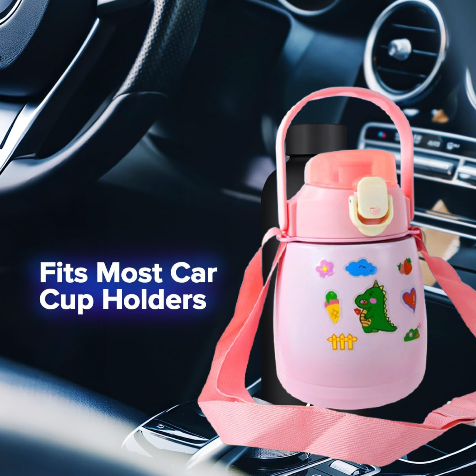 Vacuum insulated water bottle side view with handle