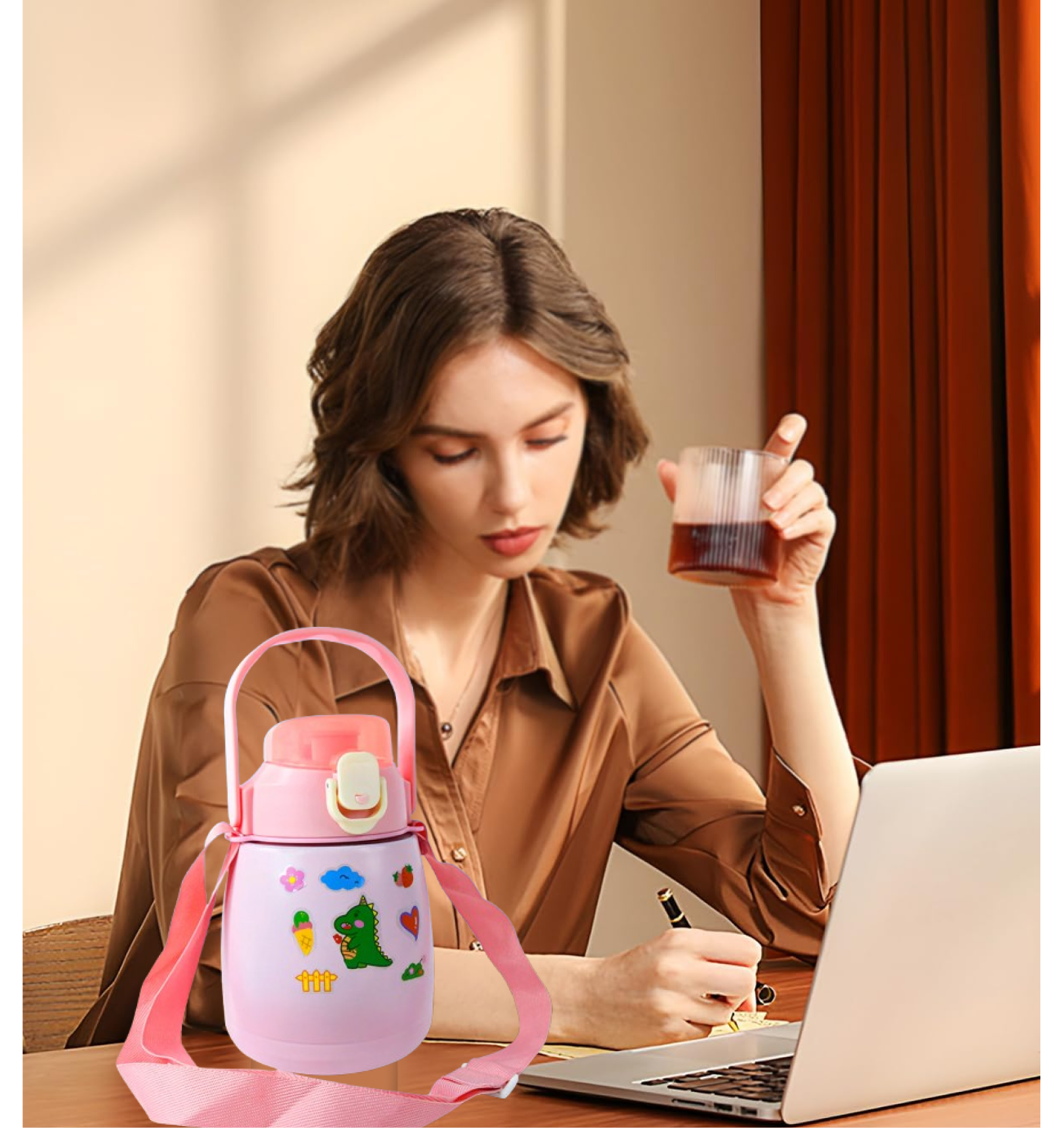 Stainless steel bottle with personalized stickers applied