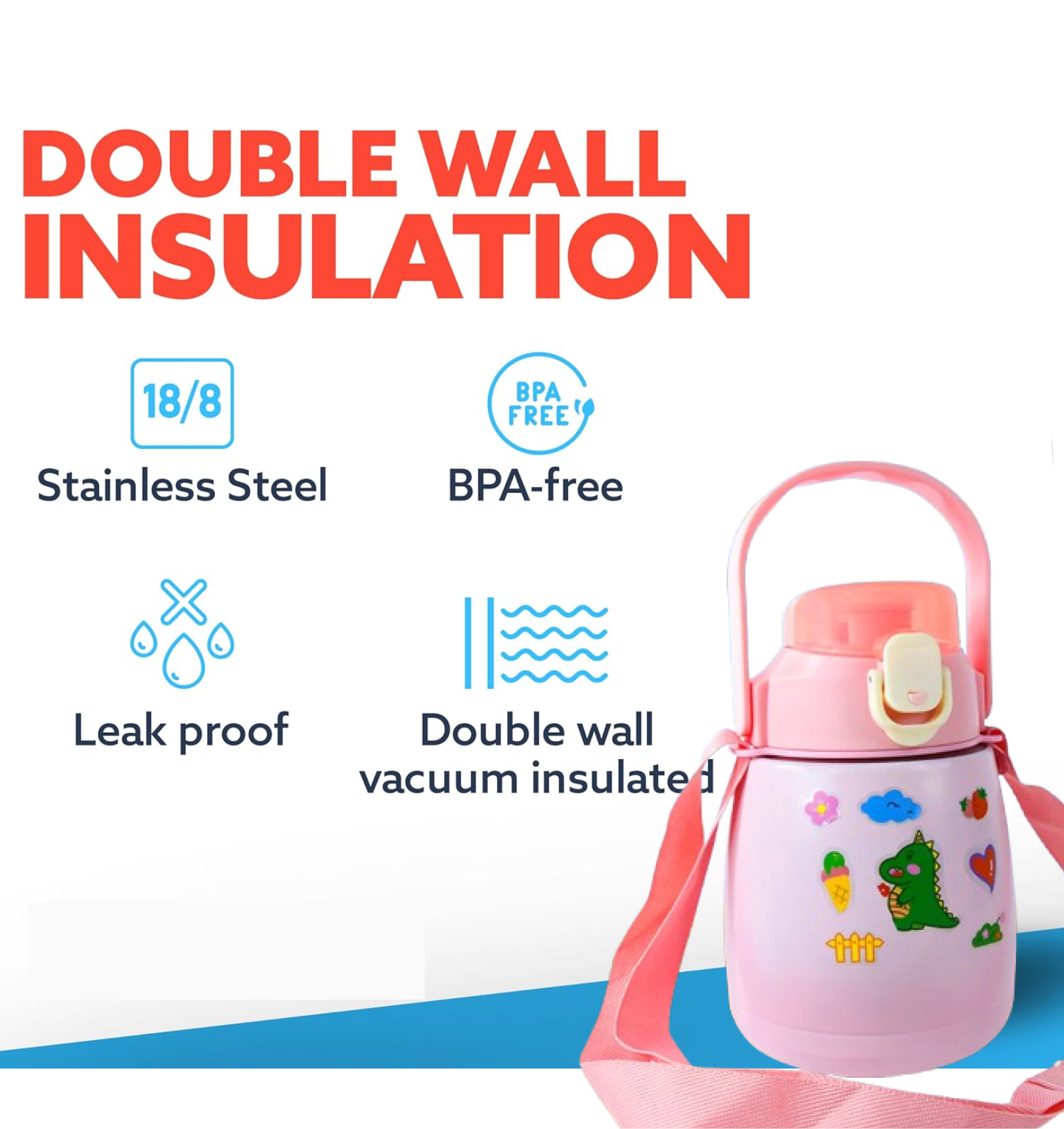 Leak-proof insulated water bottle close-up