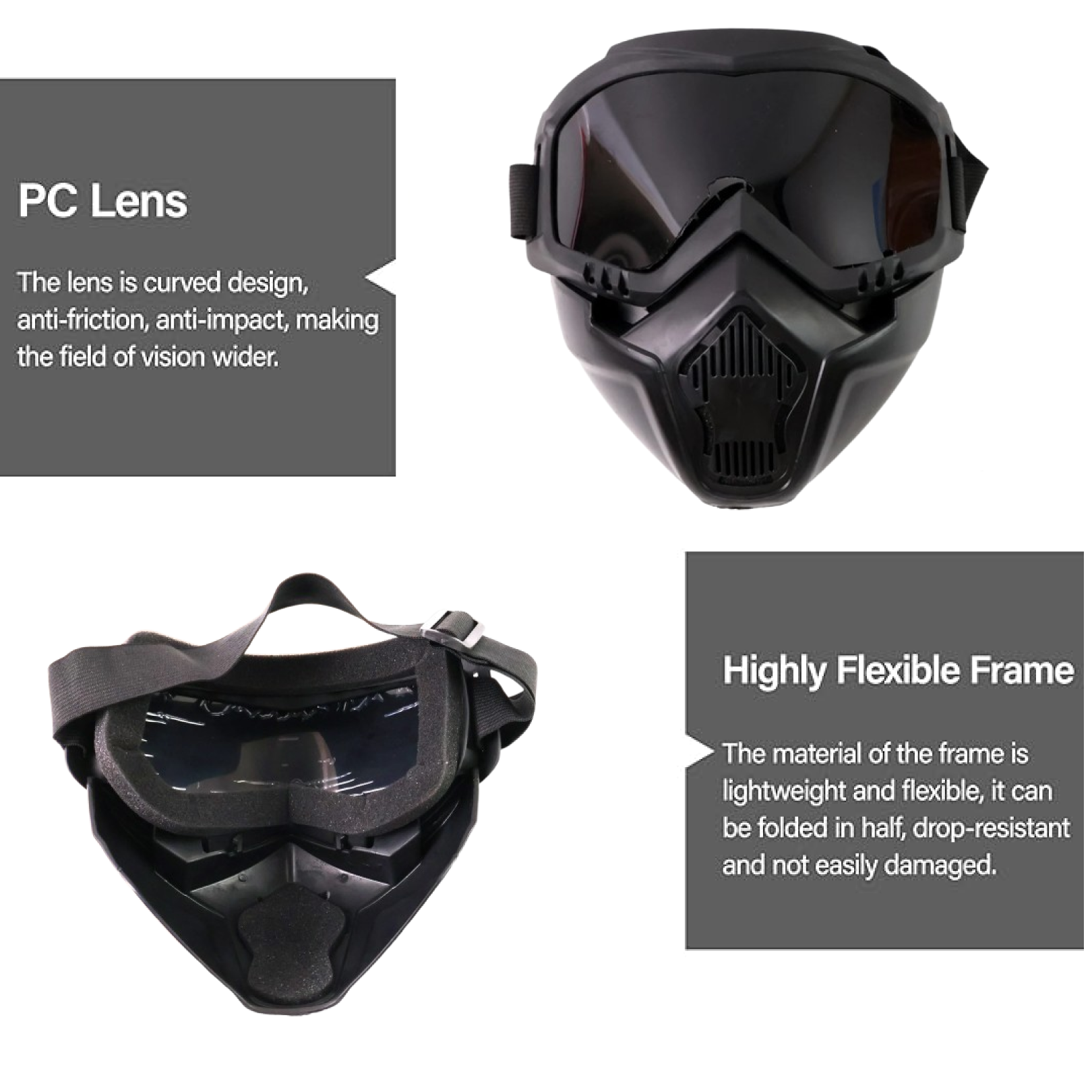 Side ventilation holes on motorcycle goggles mask