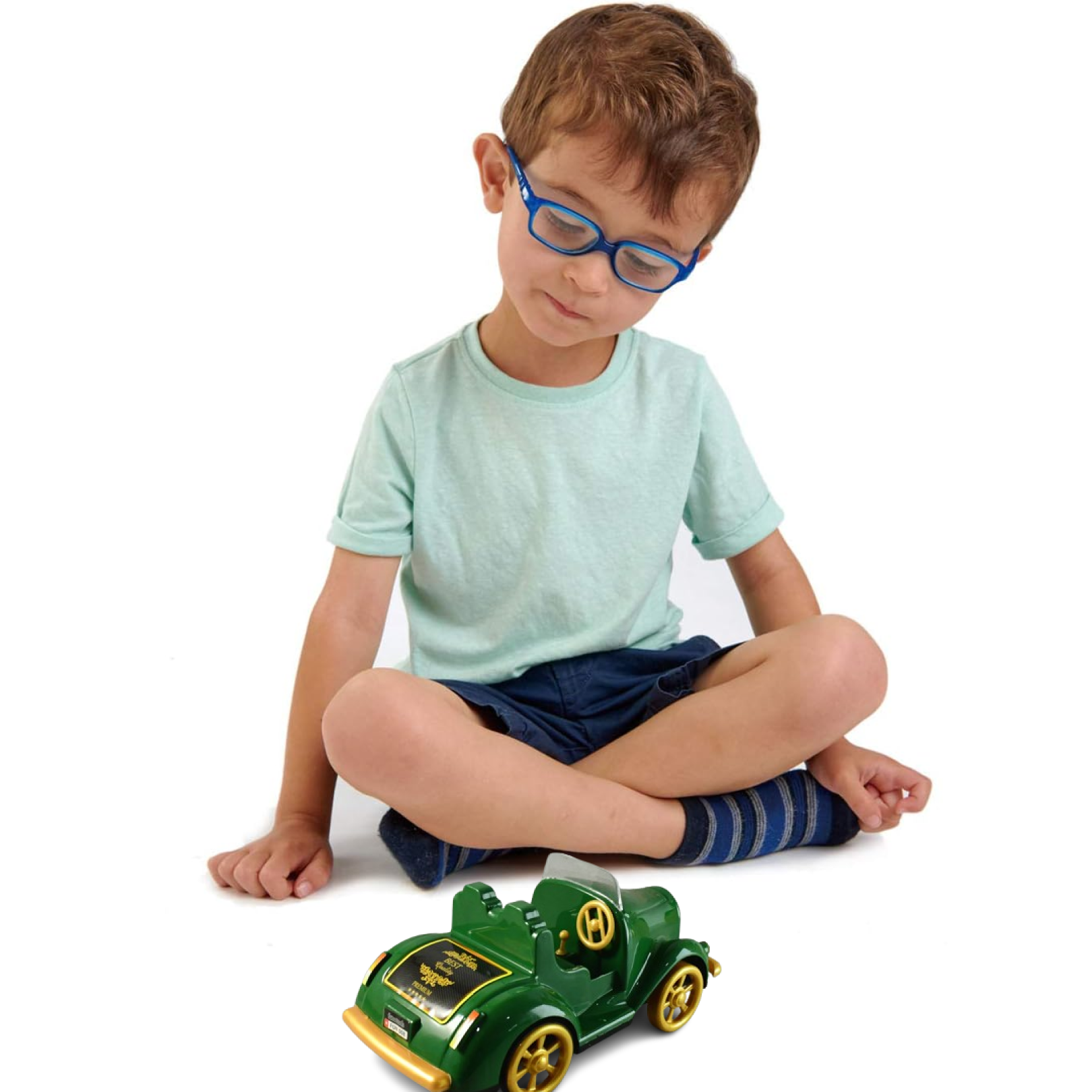 Side profile of vintage friction-powered car toy by Funwoods