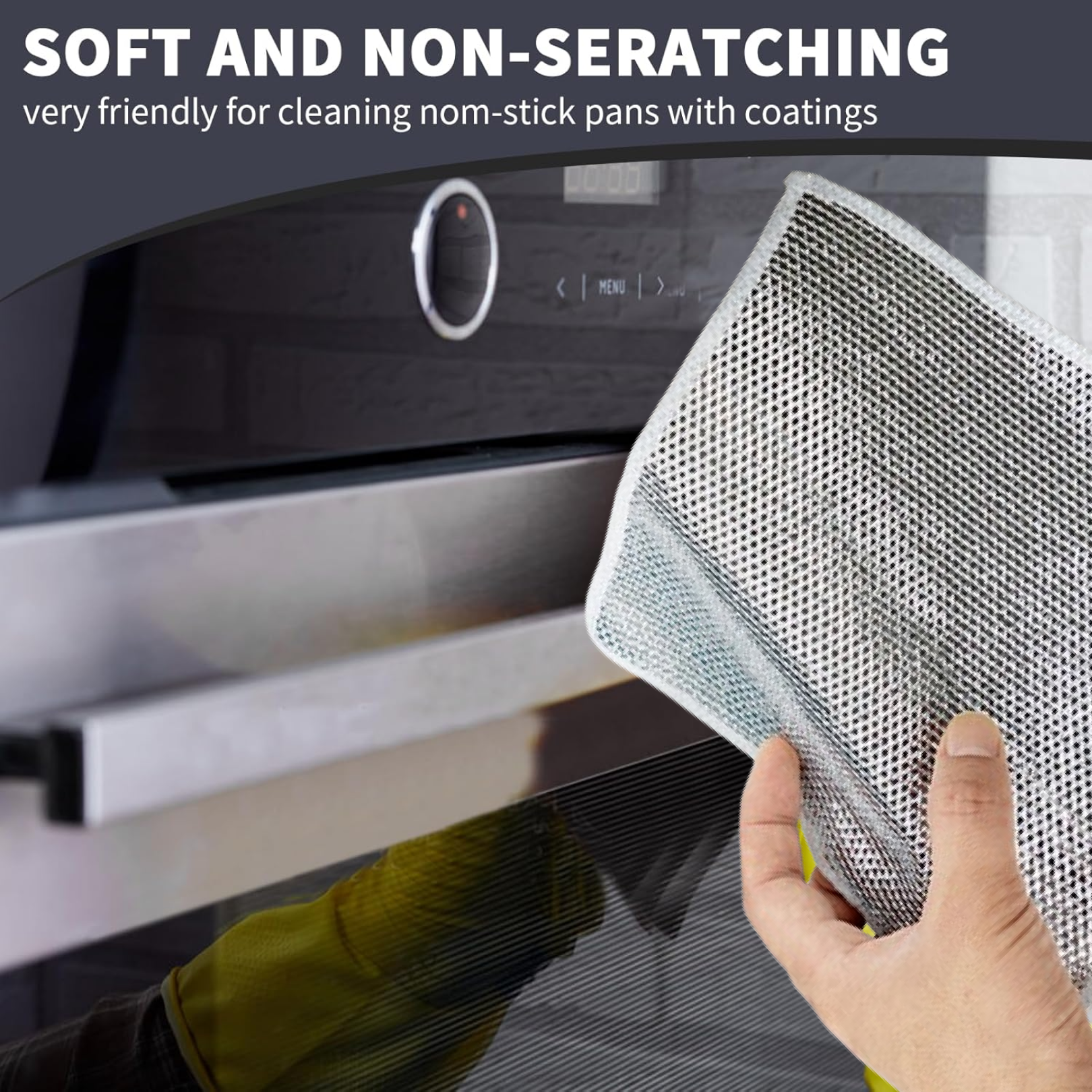 Microfiber cloth and scrubber used on kitchen surfaces