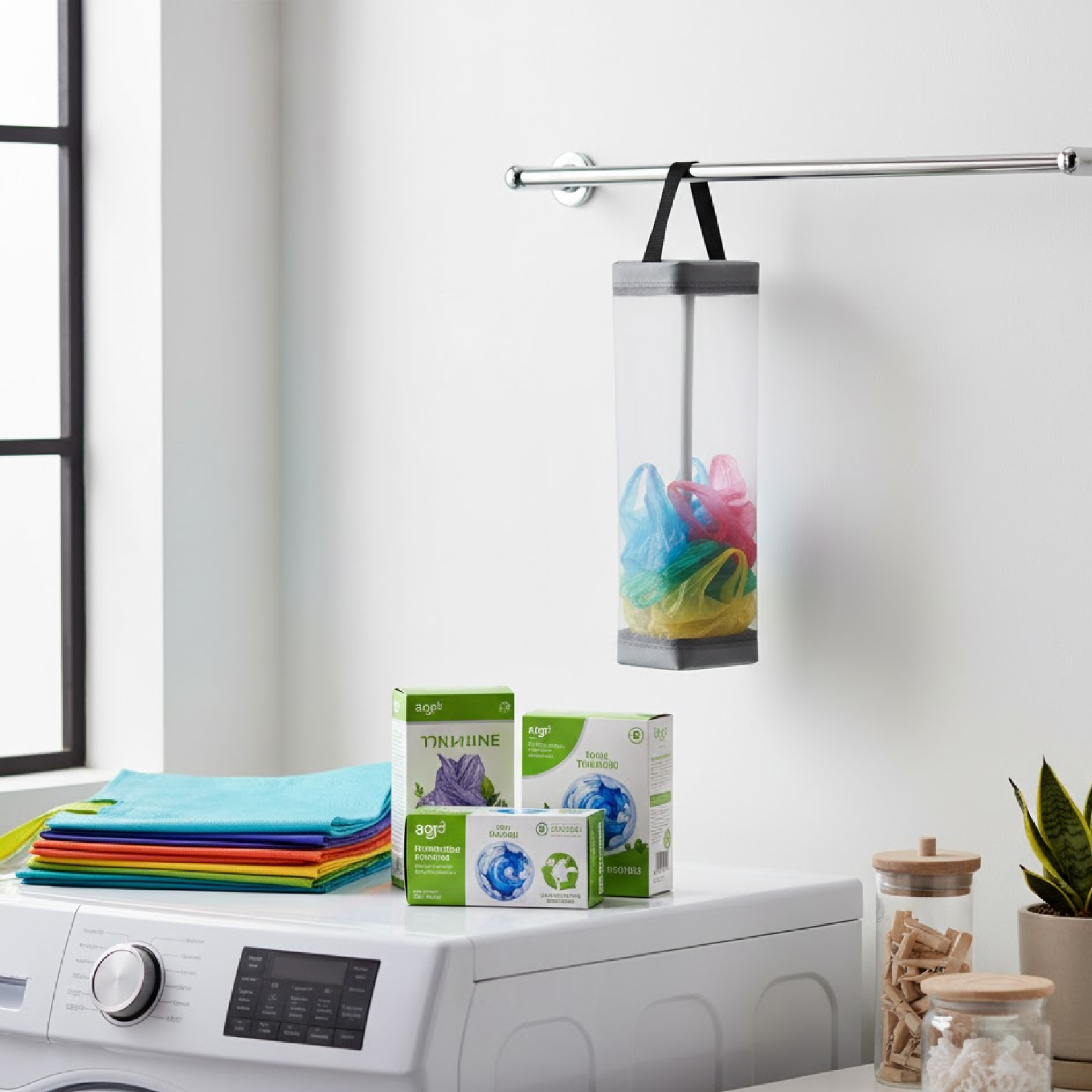 Transparent design showing remaining bags in holder