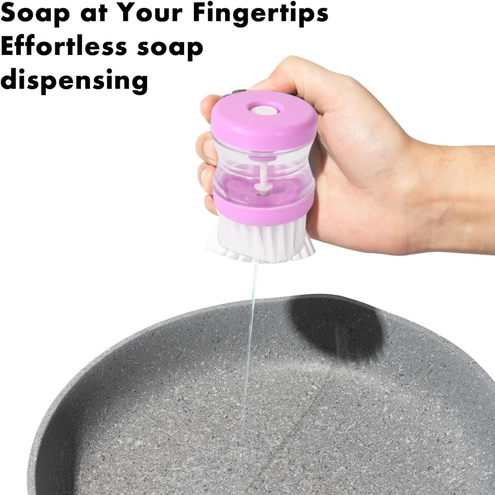 Wash basin brush resting on kitchen counter