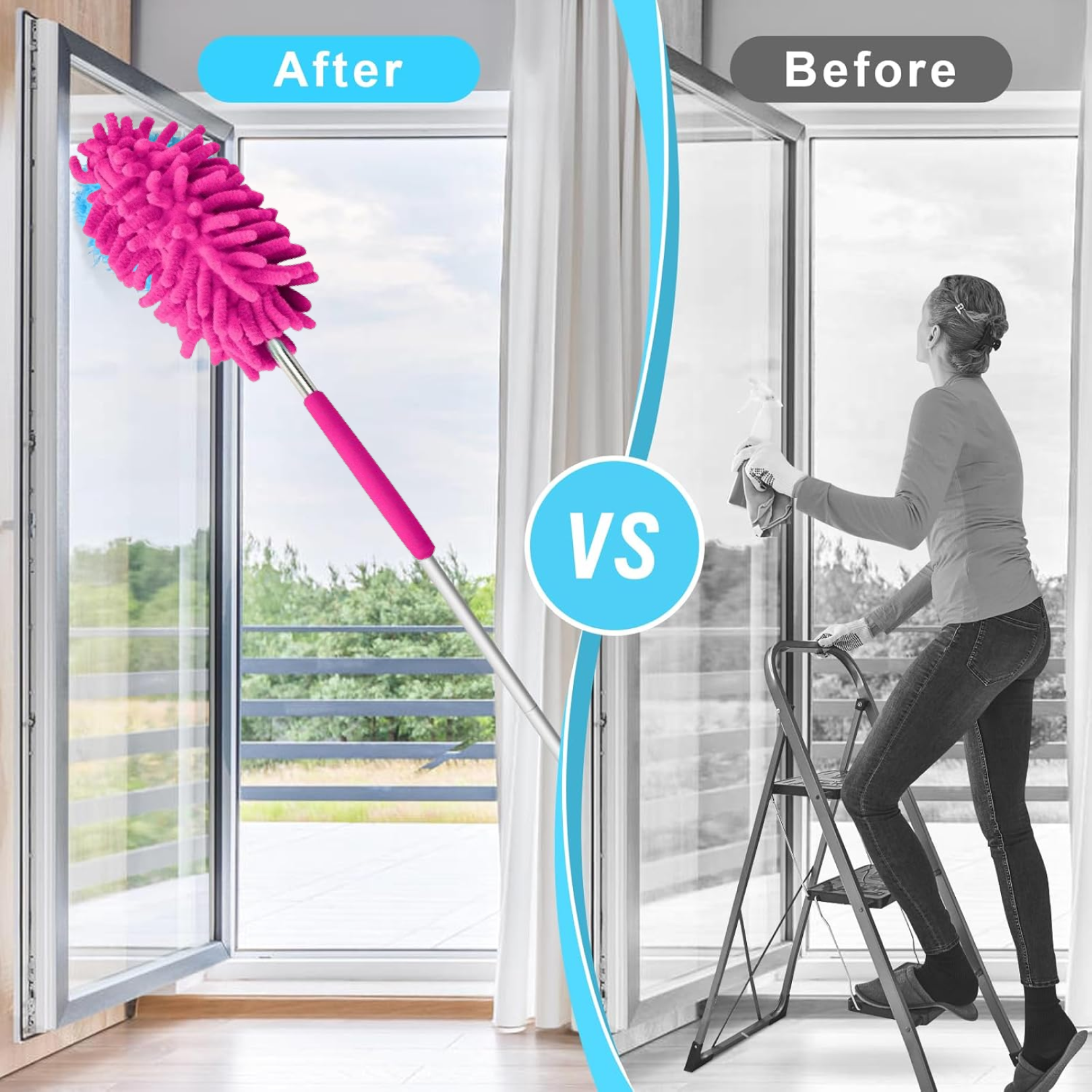 Extendable pole of microfiber duster