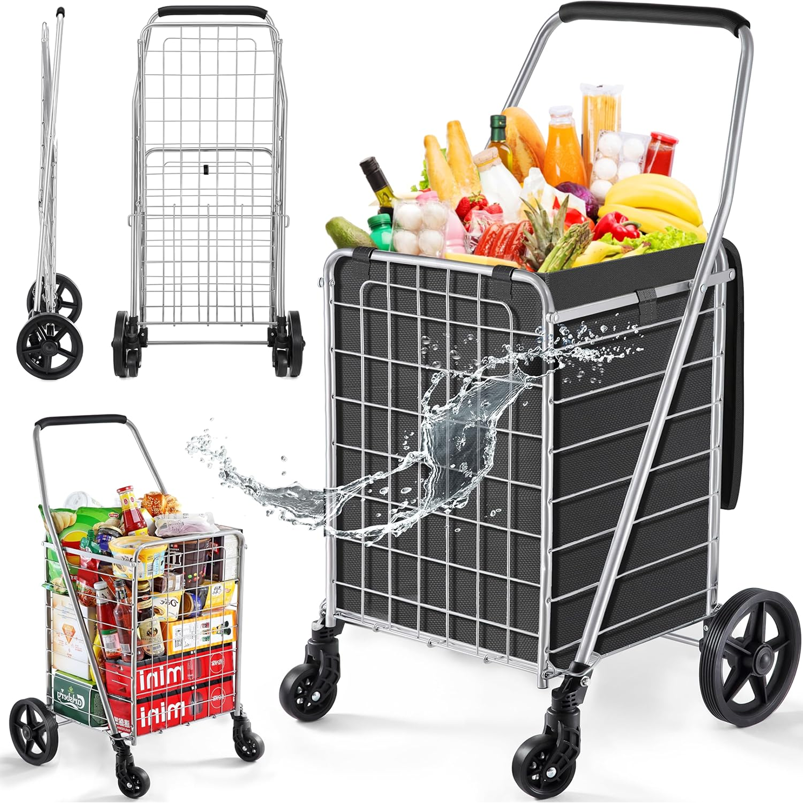 Foldable shopping trolley front view