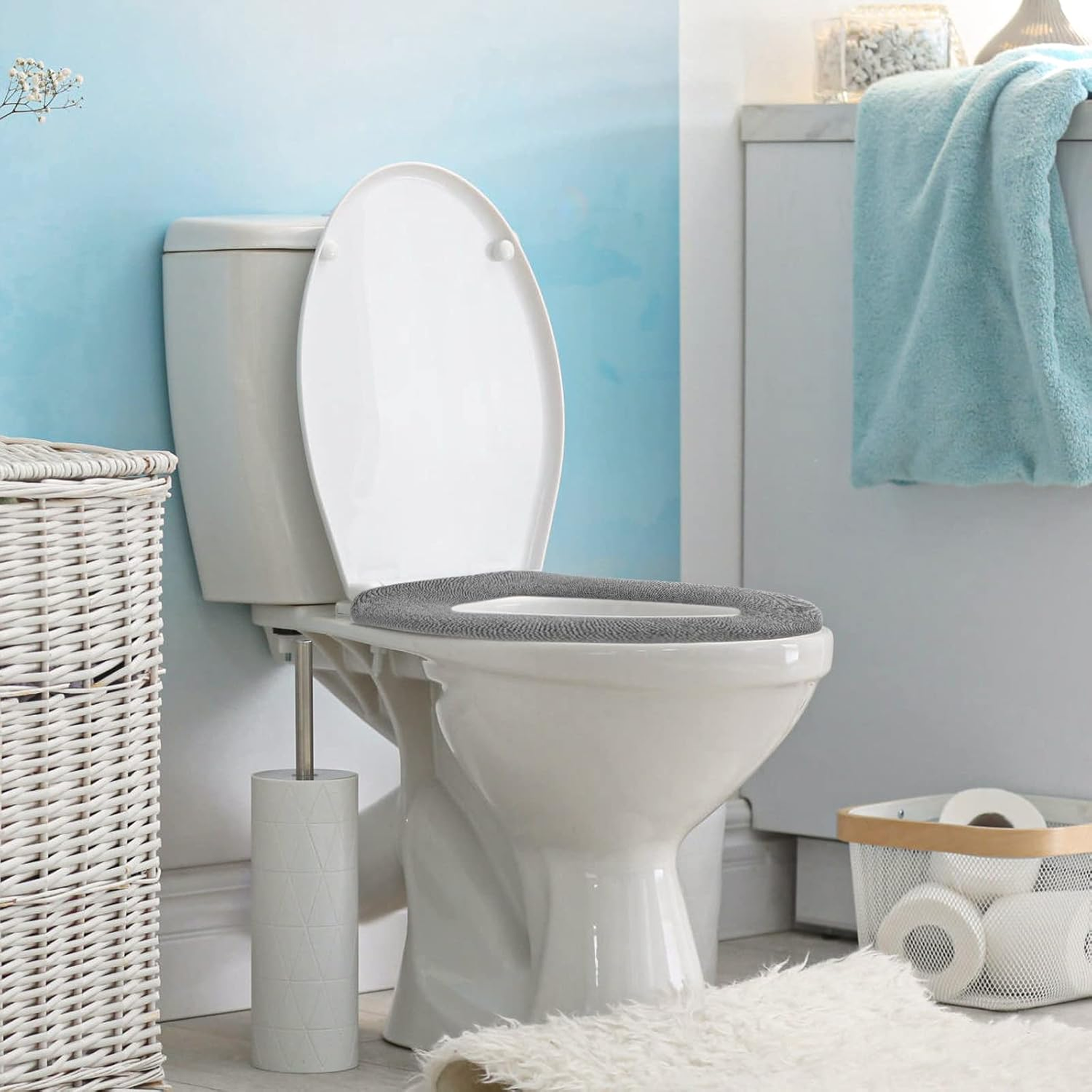 Plush toilet seat cover providing comfort during winter