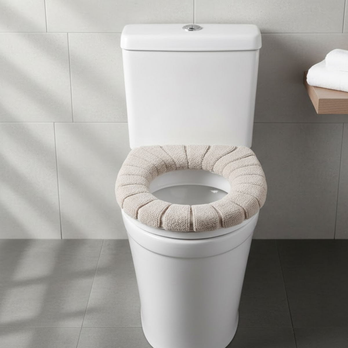 Soft toilet seat cover cushion installed on a white toilet