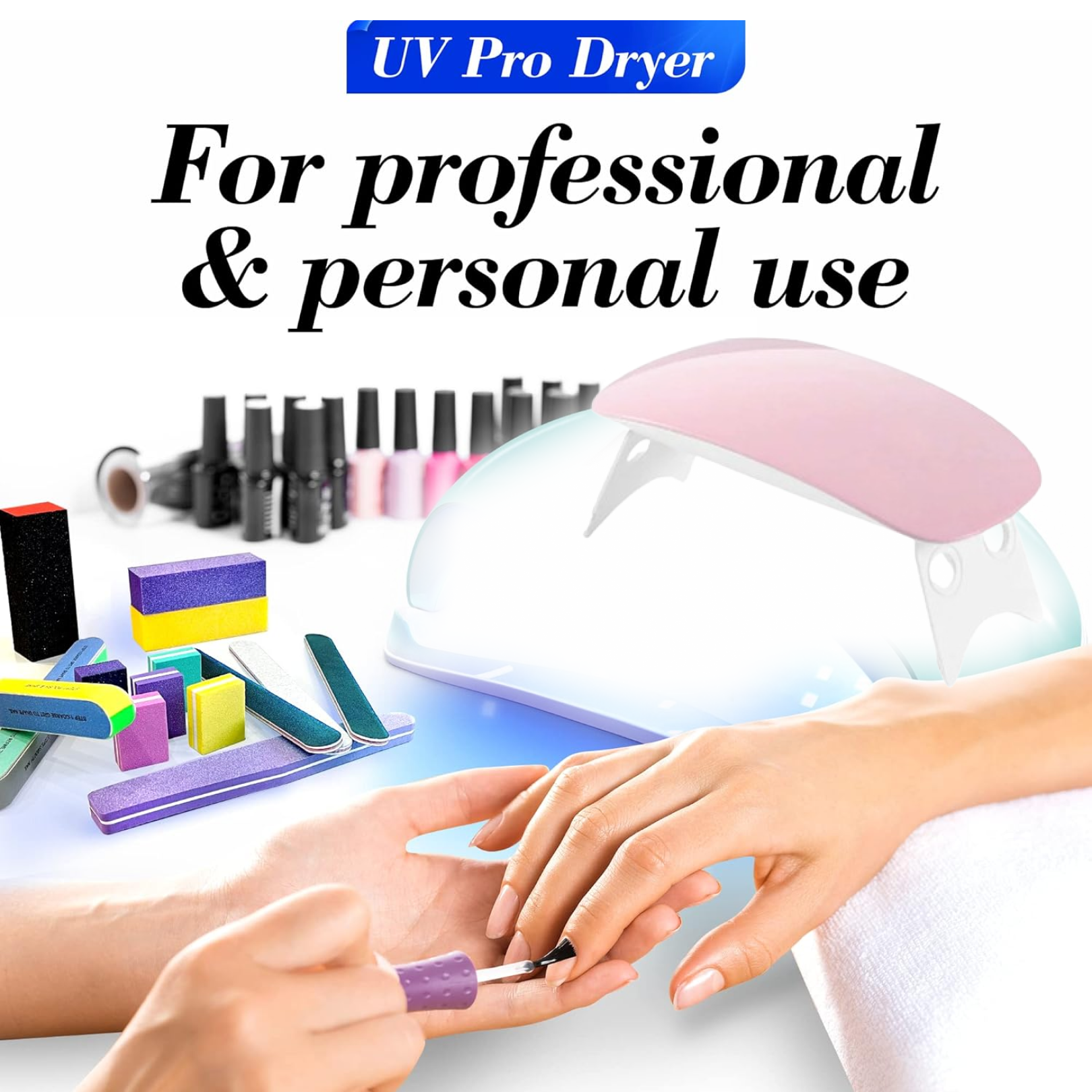 Mini UV nail lamp showing dual wavelength light