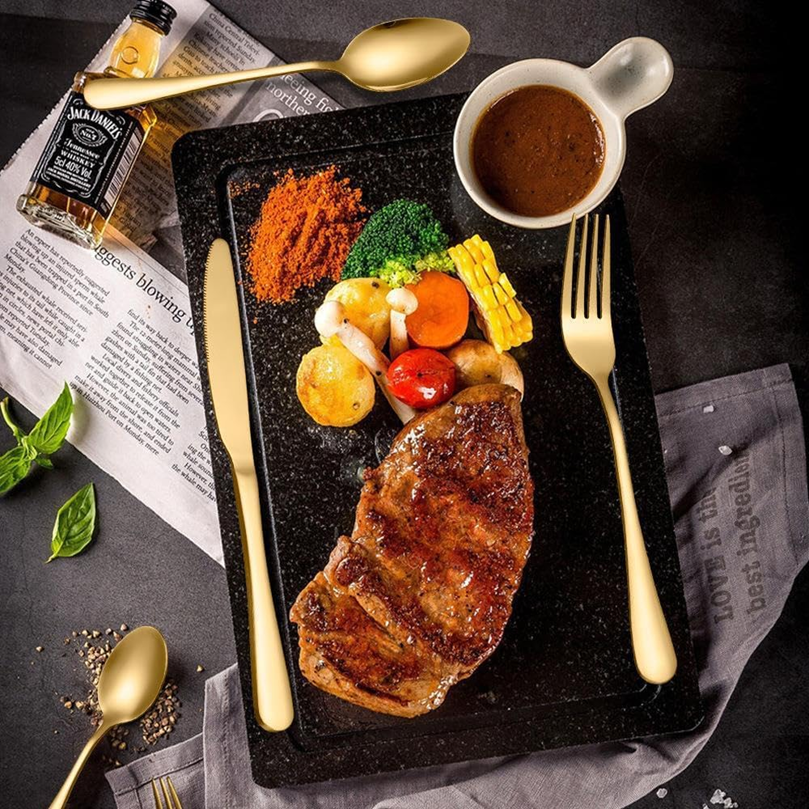 Golden forks from the 24-piece premium cutlery set