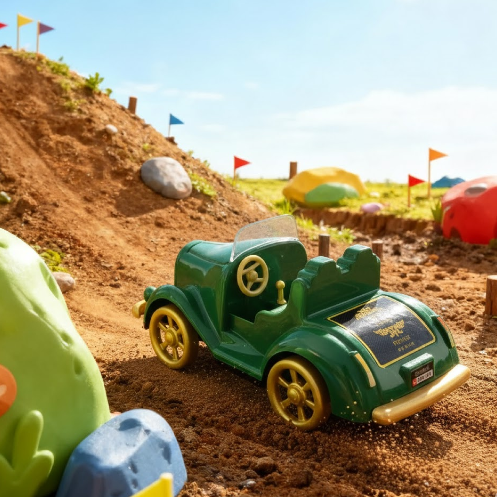 Vintage friction car toy on white background