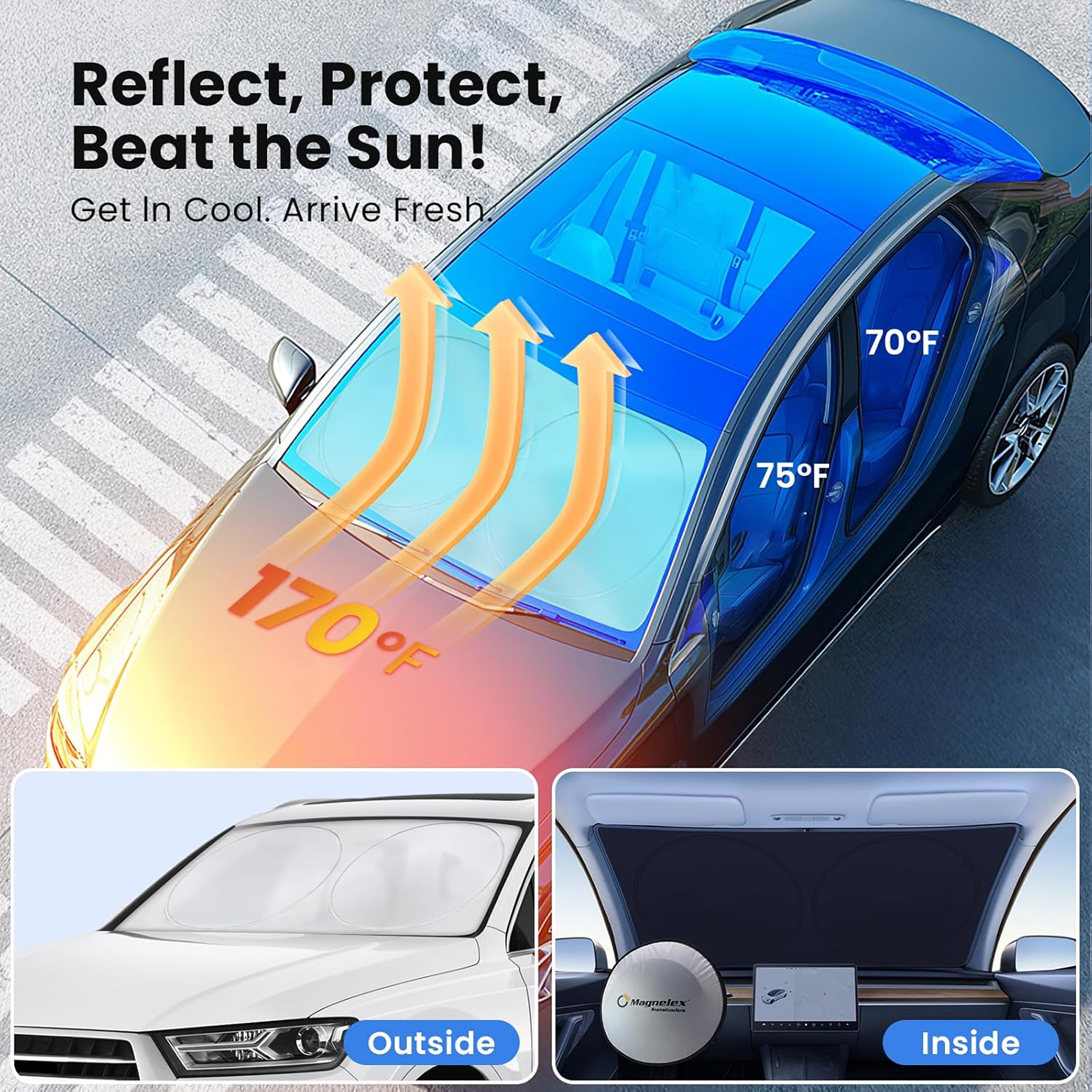 DeoDap Foldable Car Windshield Sunshade for Heat Protection - main product shot