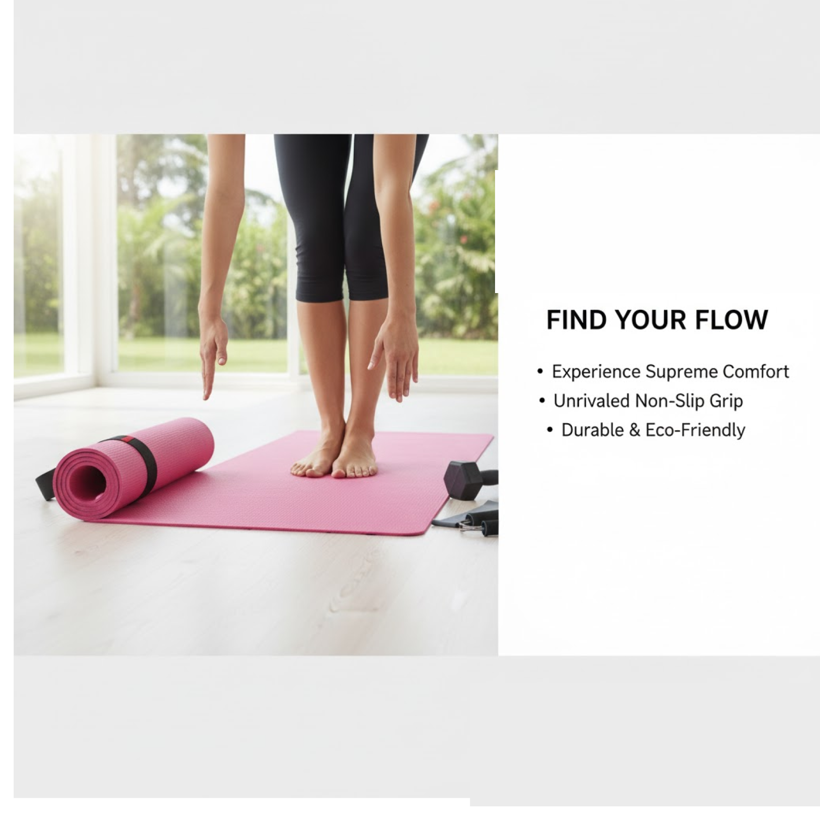 Yoga mat rolled and secured for easy storage